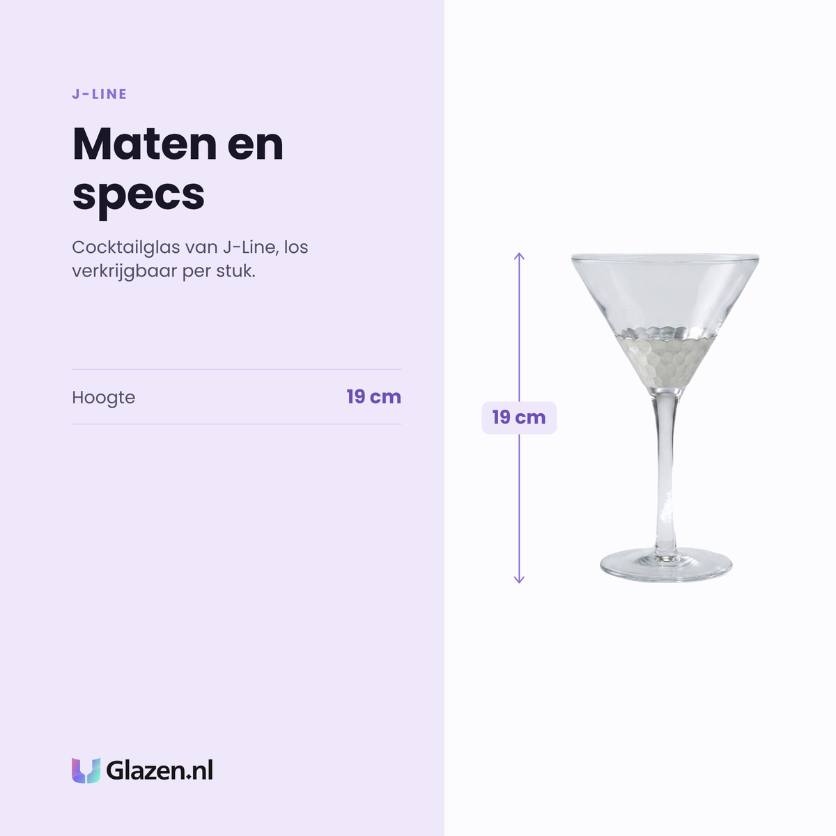 J-Line cocktailglas specificaties: hoogte 19 cm, los verkrijgbaar per stuk