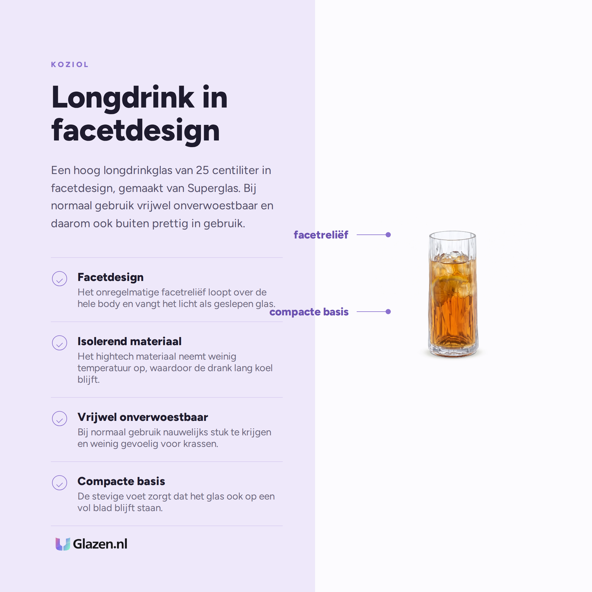 Koziol Superglas Club No. 03 Longdrinkglas 25 Cl - 2 Stuks eigenschappen infographic