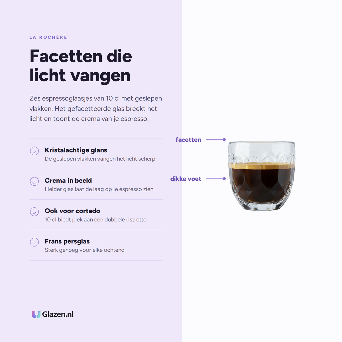 Eigenschappen van La Rochère Facettes Espressoglas 10 cl - 6 Stuks