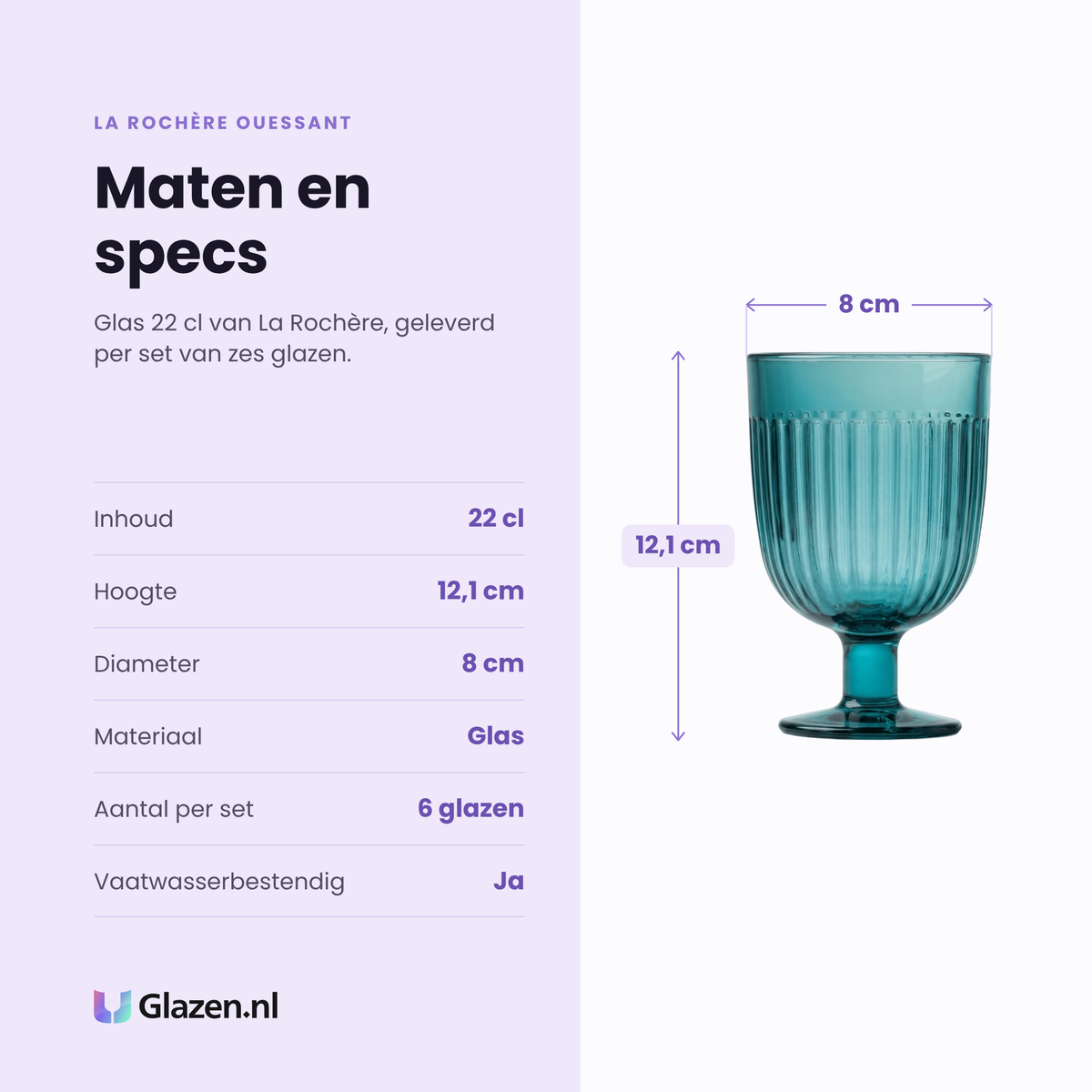 La Rochère Ouessant glas 22 cl blauw specificaties: inhoud 22 cl, hoogte 12,1 cm, diameter 8 cm, glas, set van 6