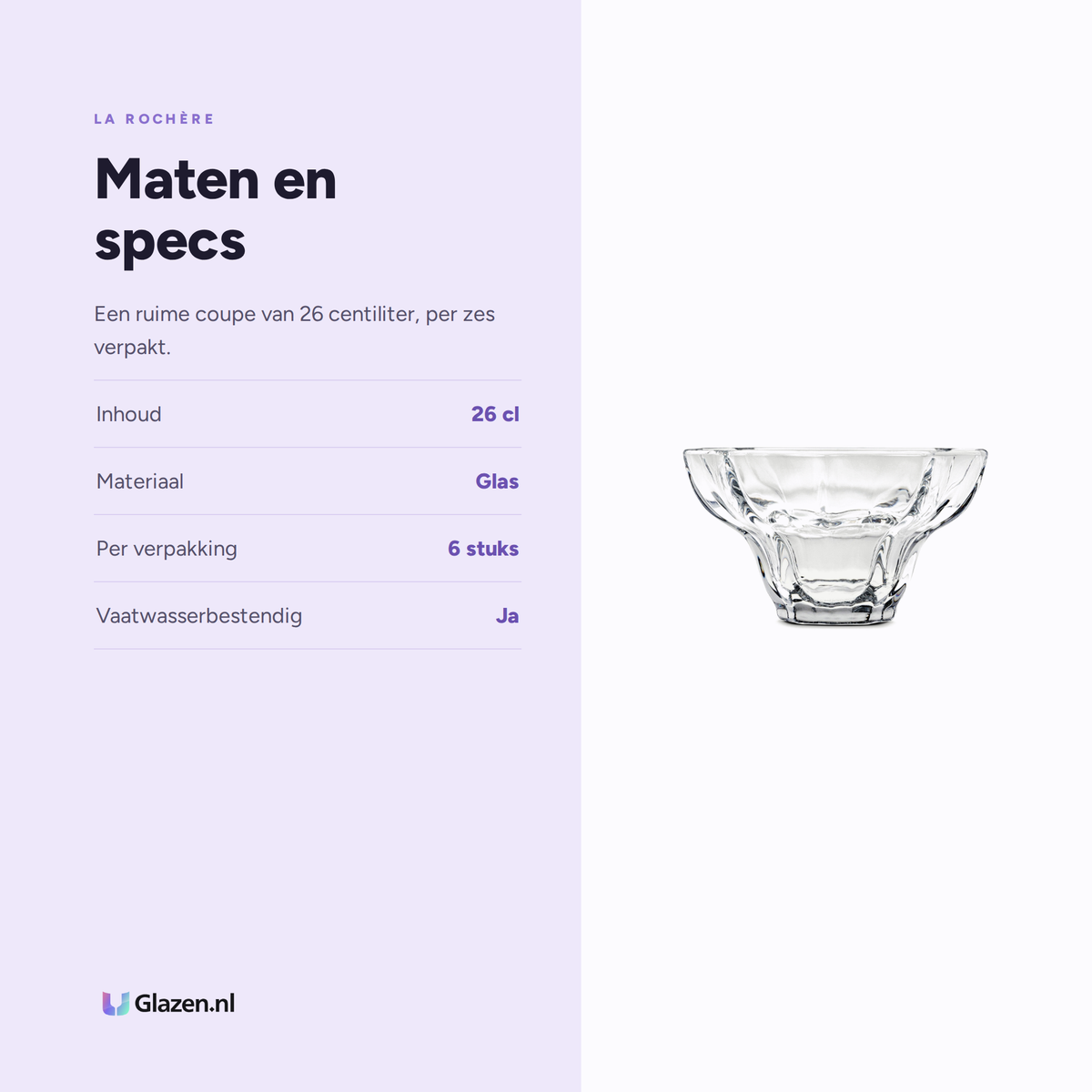Maten en specificaties van de La Rochere Venus ijscoupe 26 cl