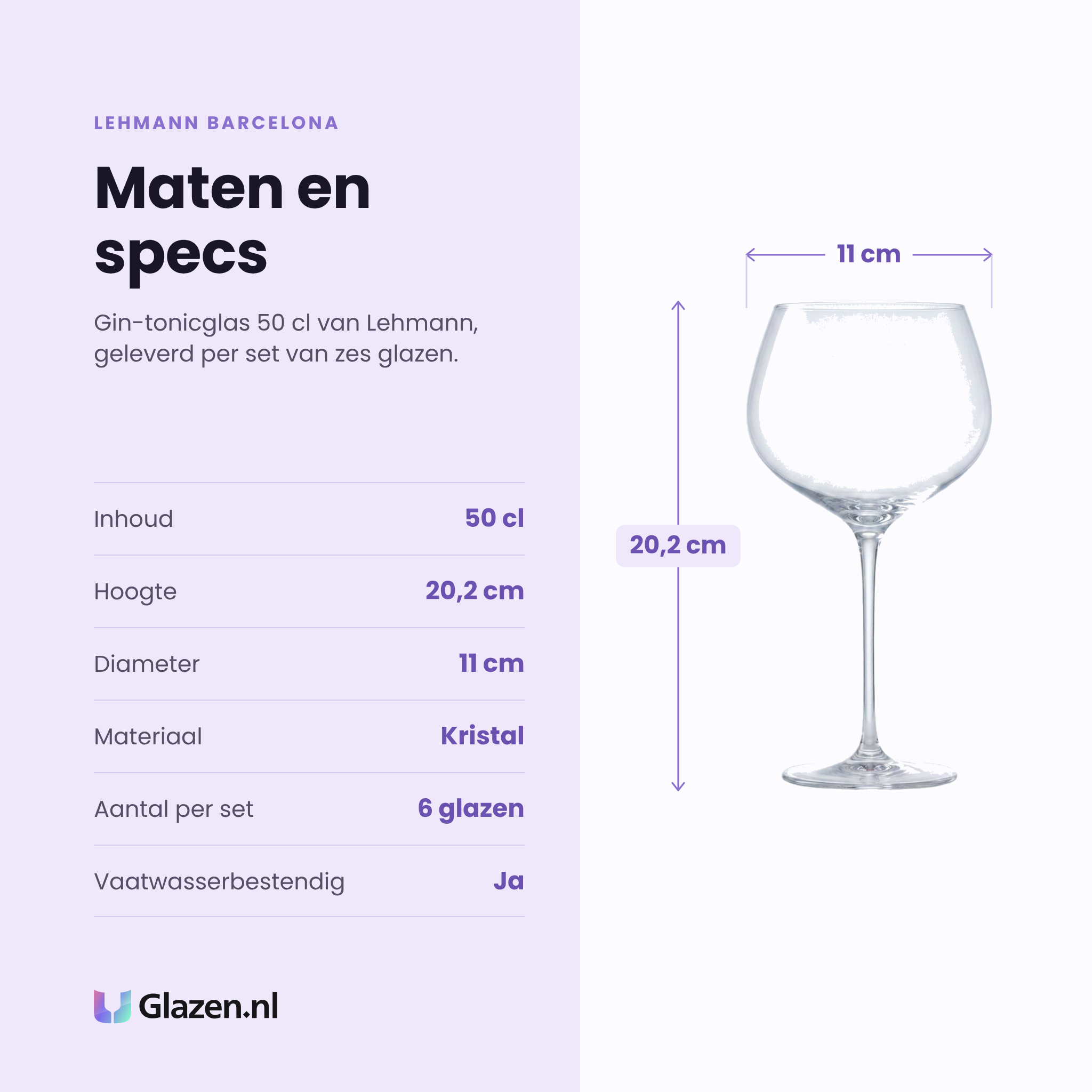Lehmann Barcelona gin-tonicglas 50 cl specificaties: inhoud 50 cl, hoogte 20,2 cm, diameter 11 cm, kristal, set van 6