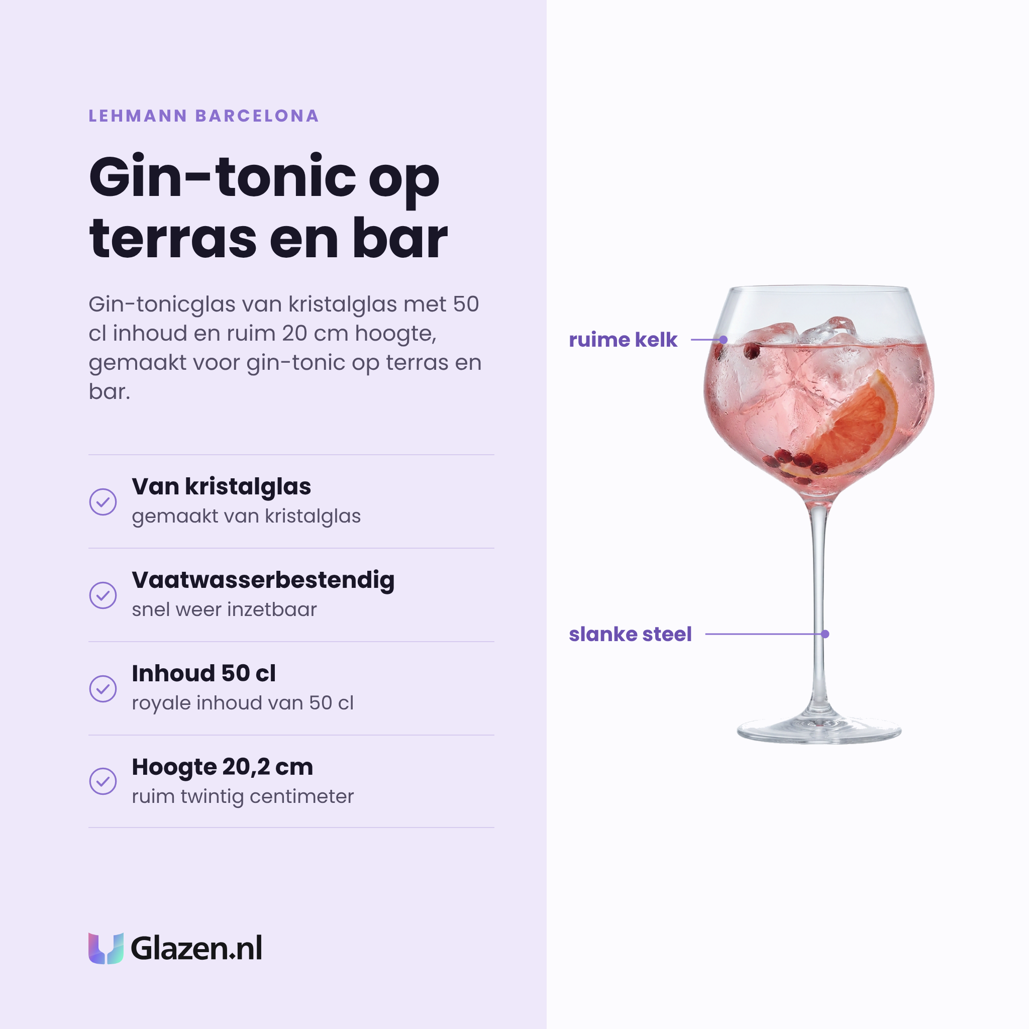 Lehmann Barcelona gin-tonicglas 50 cl eigenschappen: van kristalglas, vaatwasserbestendig, inhoud 50 cl, hoogte 20,2 cm