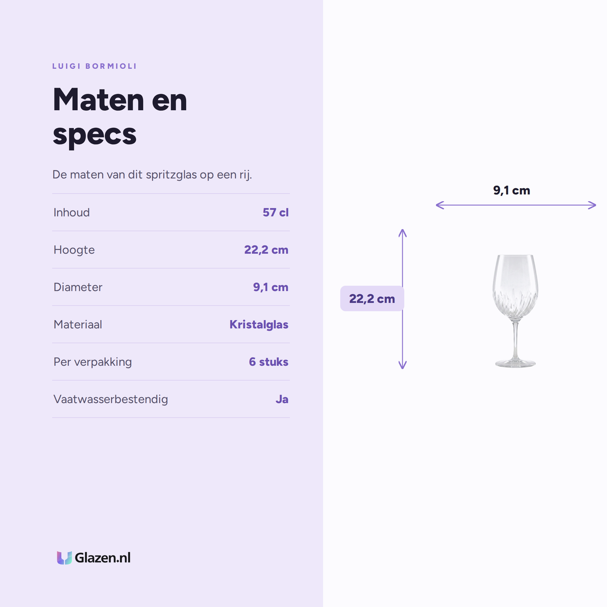 Maten en specs van de Luigi Bormioli Mixology Cocktailglas Spritz 57 Cl - 6 Stuks