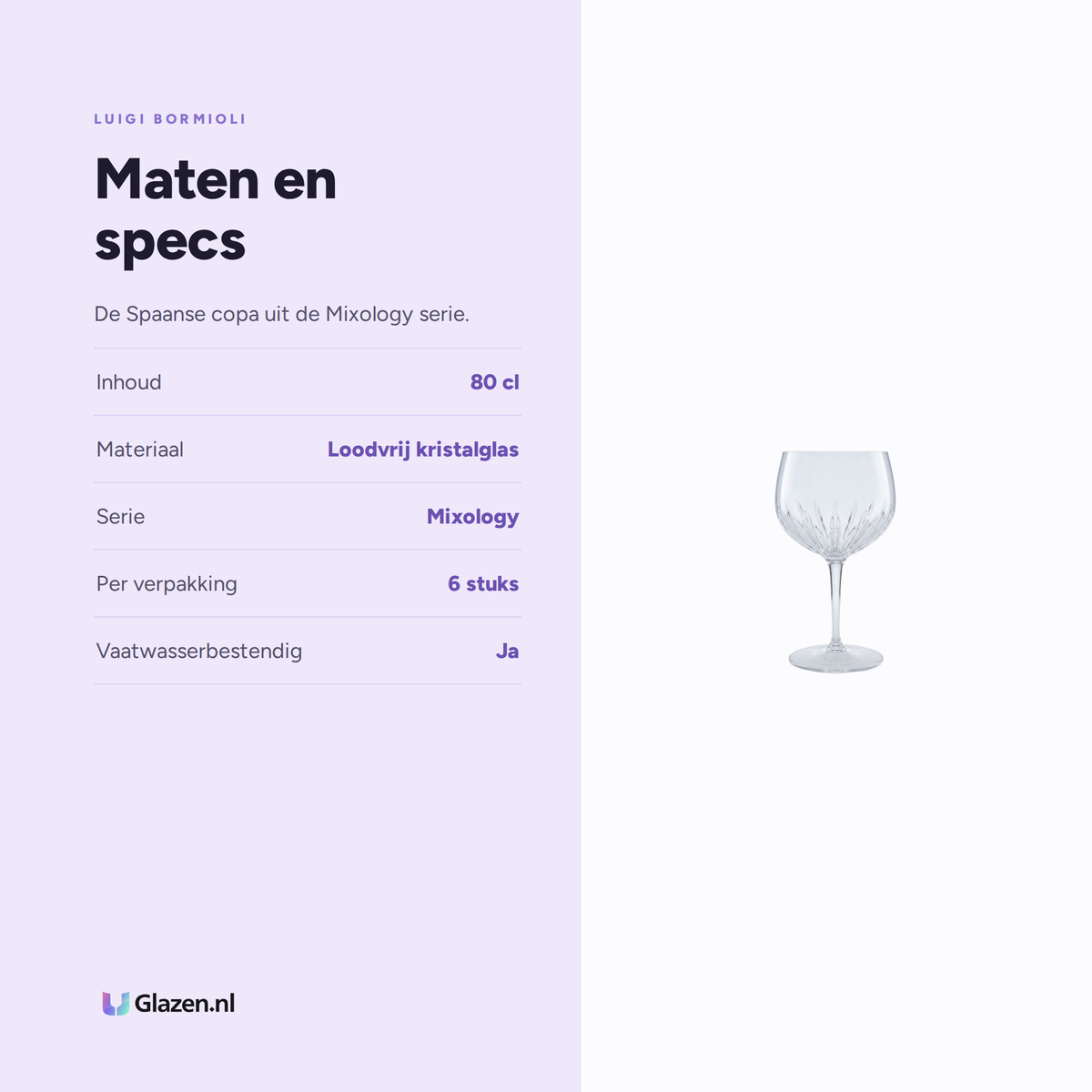 Maten en specs van Luigi Bormioli Mixology Spanish Gin Tonic Glas 80 Cl