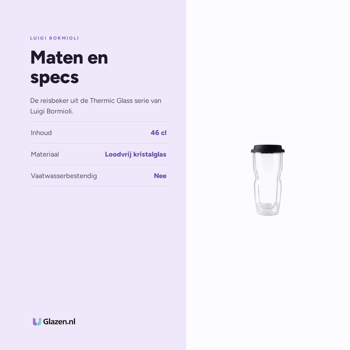 Maten en specs van Luigi Bormioli Thermic Glass Coffee On The Go 46 Cl Large