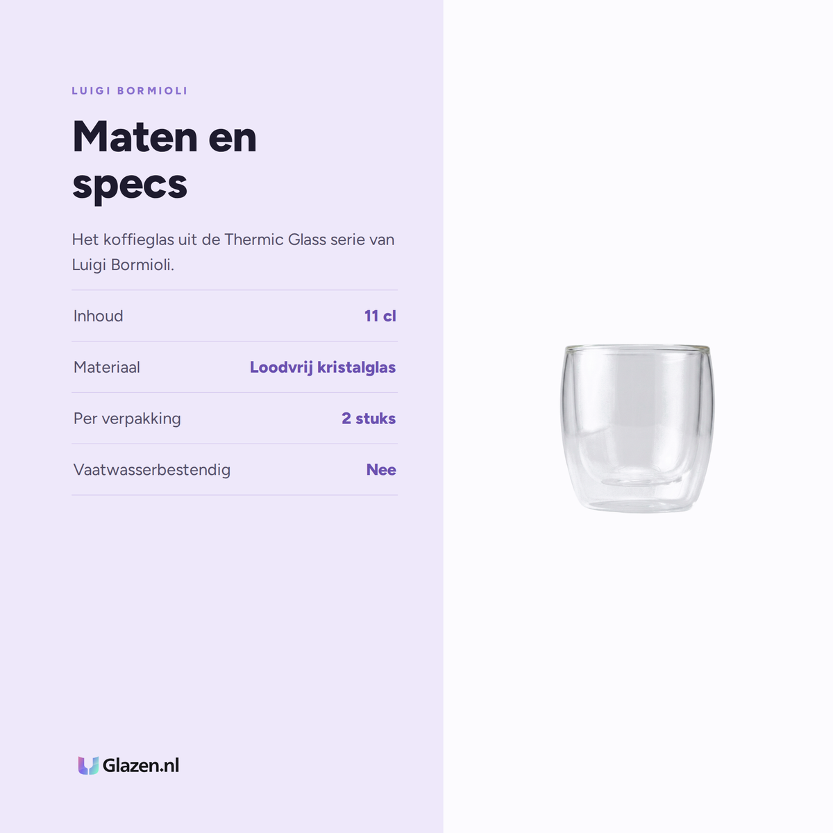 Maten en specs van Luigi Bormioli Thermic Glass Koffieglas 11 Cl Michelangelo