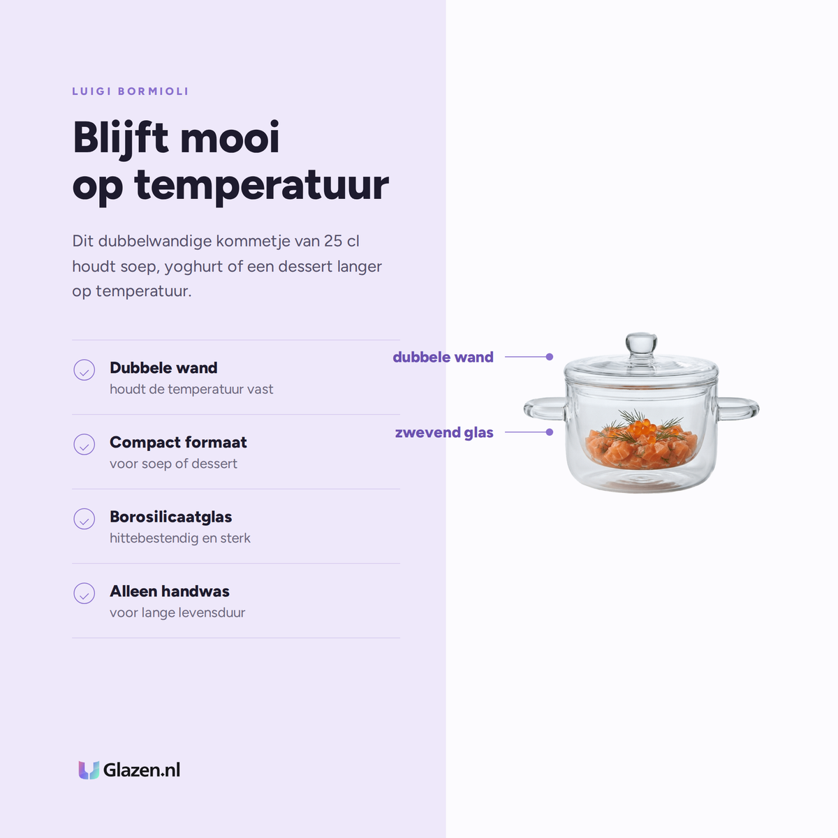 Eigenschappen van Luigi Bormioli Thermic Glass Kommetje 25 Cl