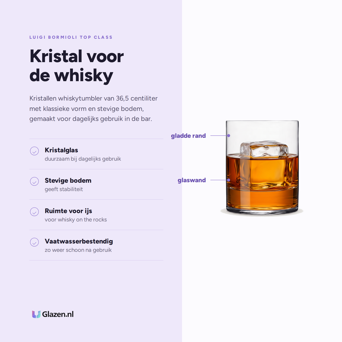 Luigi Bormioli Top Class Tumbler D.O.F. 36,5 Cl eigenschappen: kristalglas, stevige bodem, ruimte voor ijs, vaatwasserbestendig