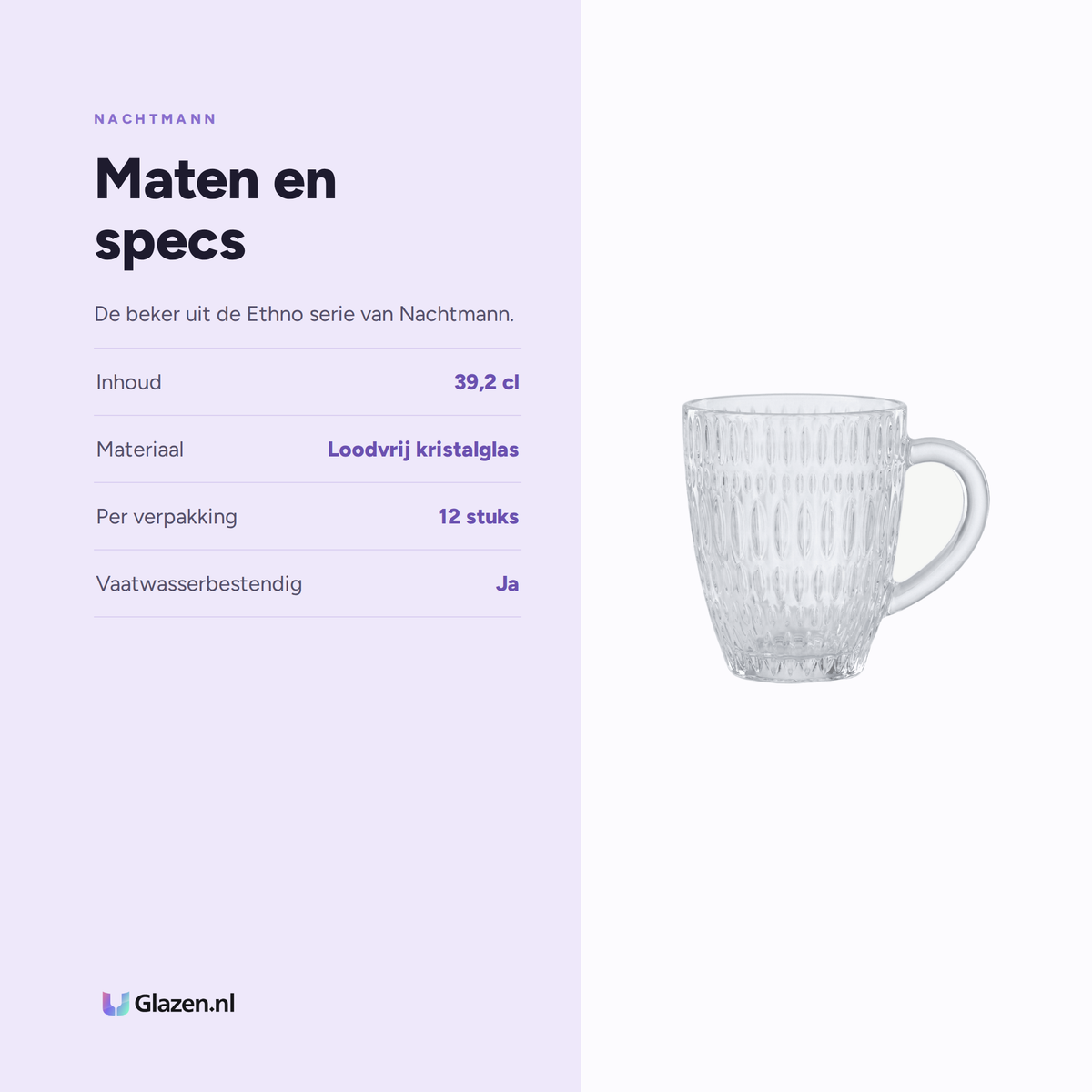 Maten en specs van Nachtmann Ethno Beker 39,2 Cl Met Oor