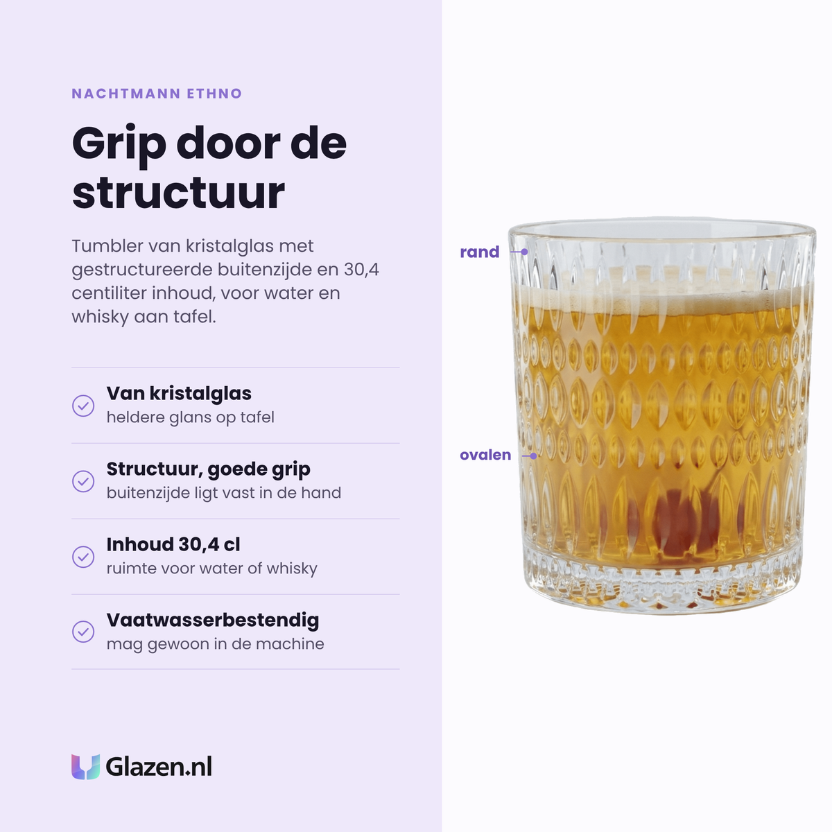 Nachtmann Ethno tumbler 30,4 cl eigenschappen: van kristalglas, gestructureerde buitenzijde met goede grip, inhoud 30,4 cl, vaatwasserbestendig