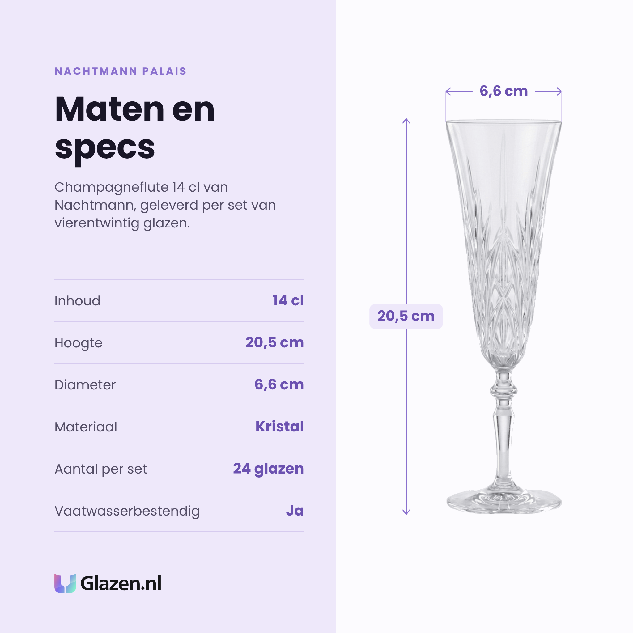 Nachtmann Palais champagneflute 14 cl specificaties: inhoud 14 cl, hoogte 20,5 cm, diameter 6,6 cm, kristal, set van 24