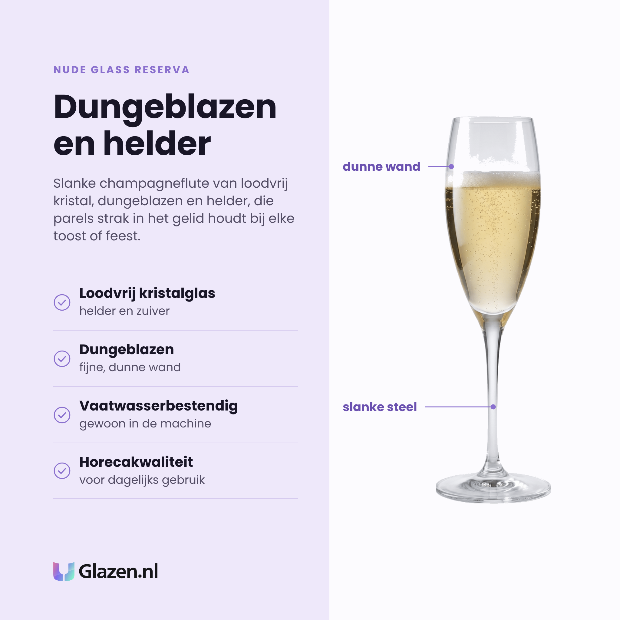 NUDE Glass Reserva champagneflute 17 cl eigenschappen: loodvrij kristalglas, dungeblazen en helder, horecakwaliteit, vaatwasserbestendig