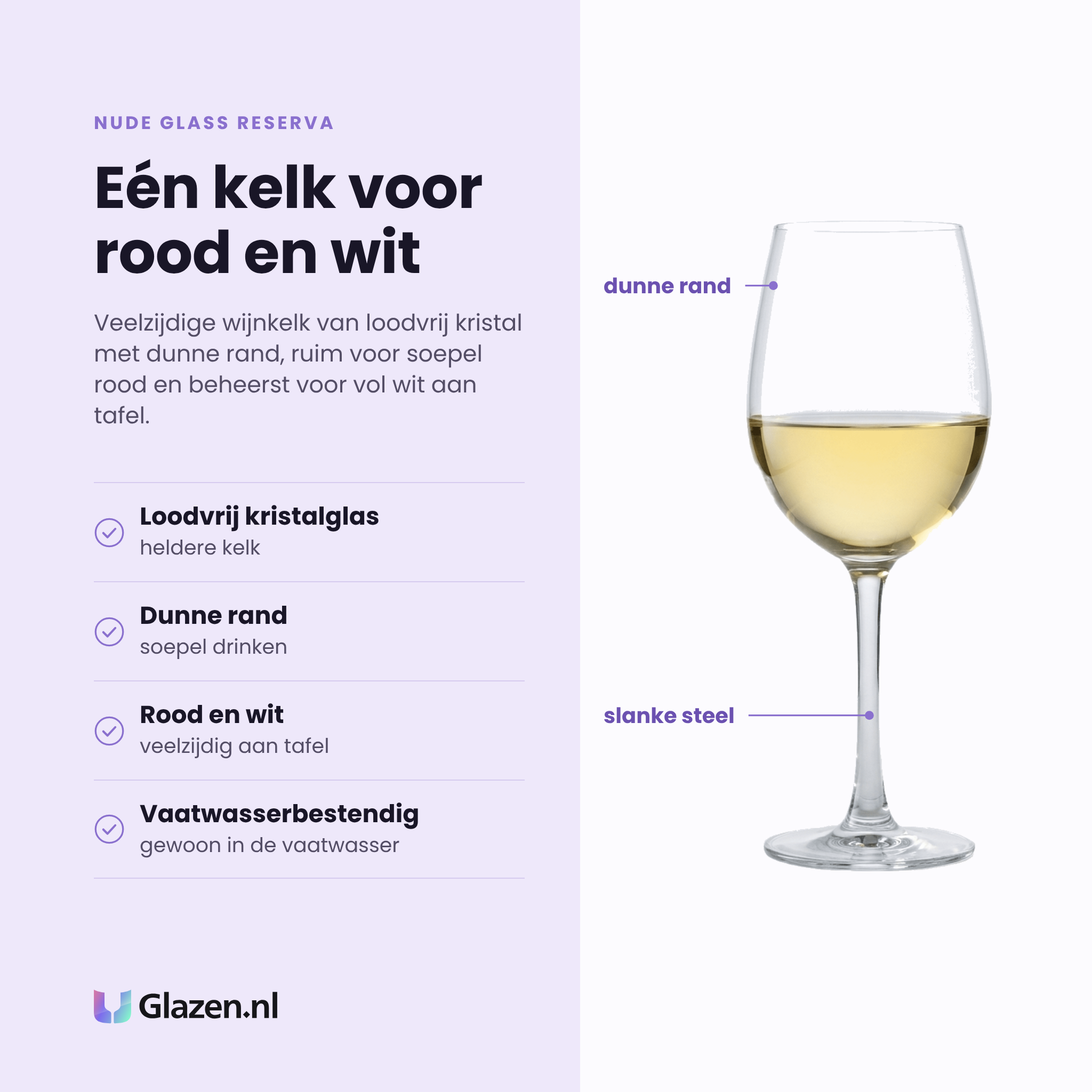 Nude Glass Reserva wijnglas 47 cl eigenschappen: loodvrij kristalglas, dunne rand, rood en wit, vaatwasserbestendig
