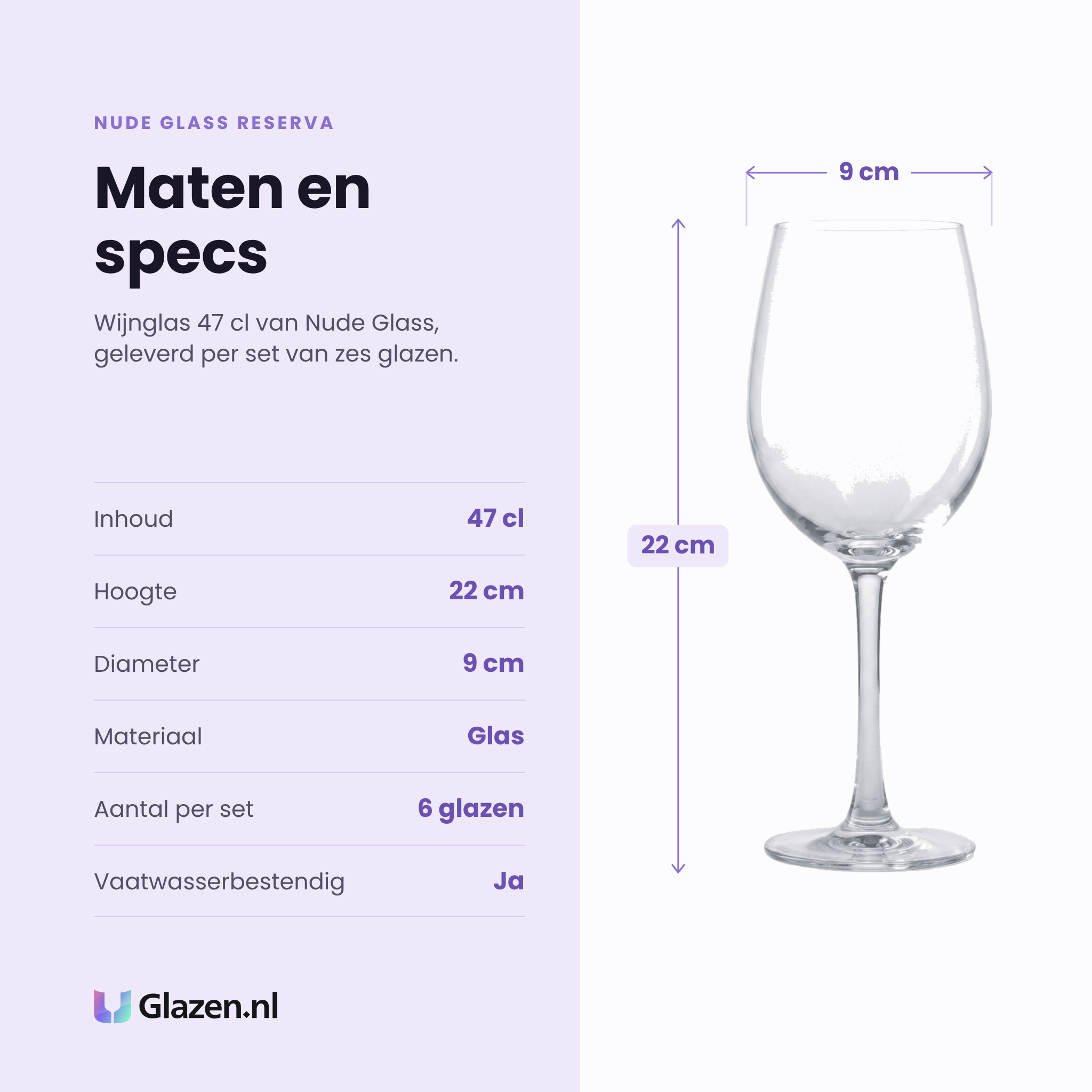 Nude Glass Reserva wijnglas 47 cl specificaties: inhoud 47 cl, hoogte 22 cm, diameter 9 cm, glas, set van 6
