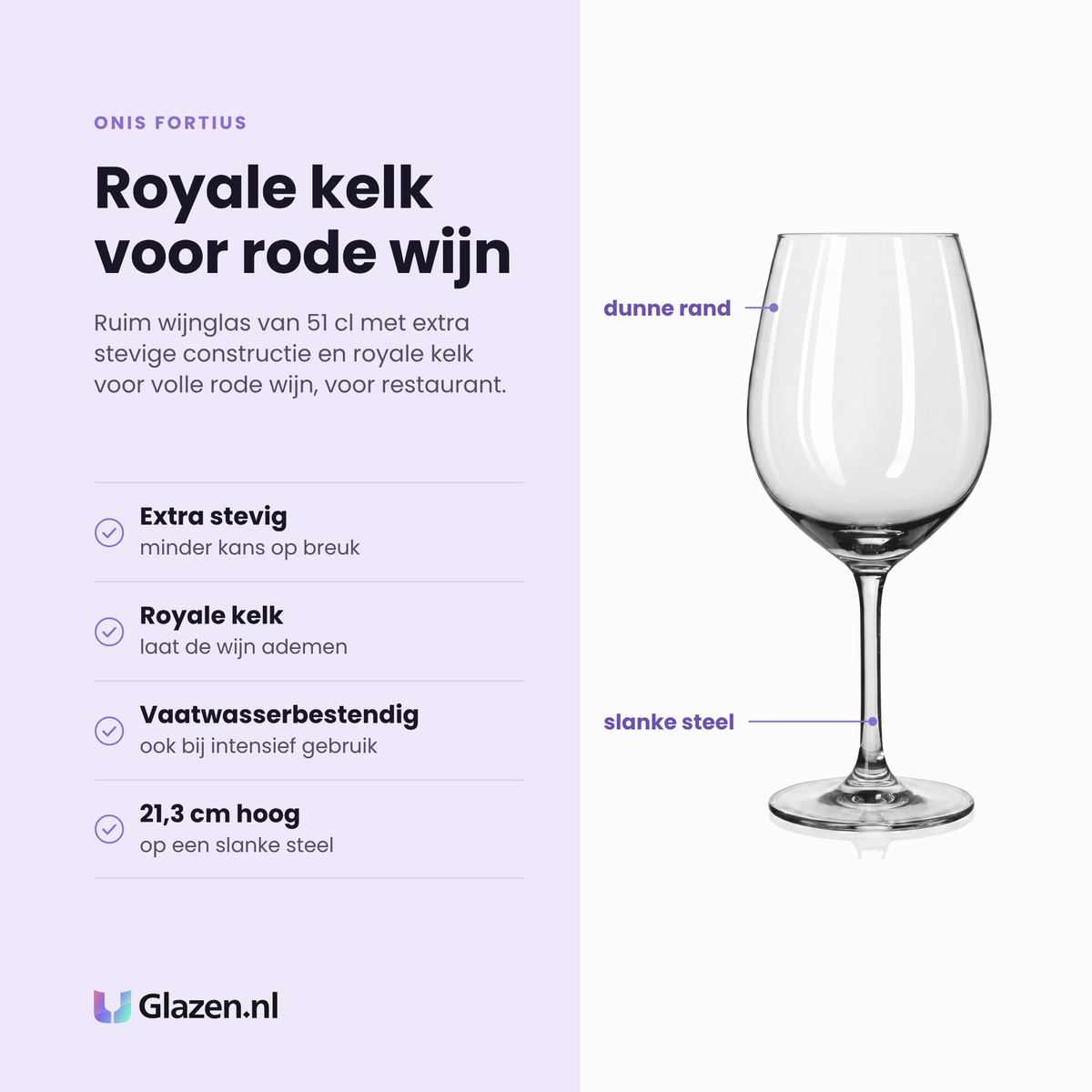 Onis Fortius wijnglas 51 cl eigenschappen: extra stevig, royale kelk, vaatwasserbestendig, slanke steel