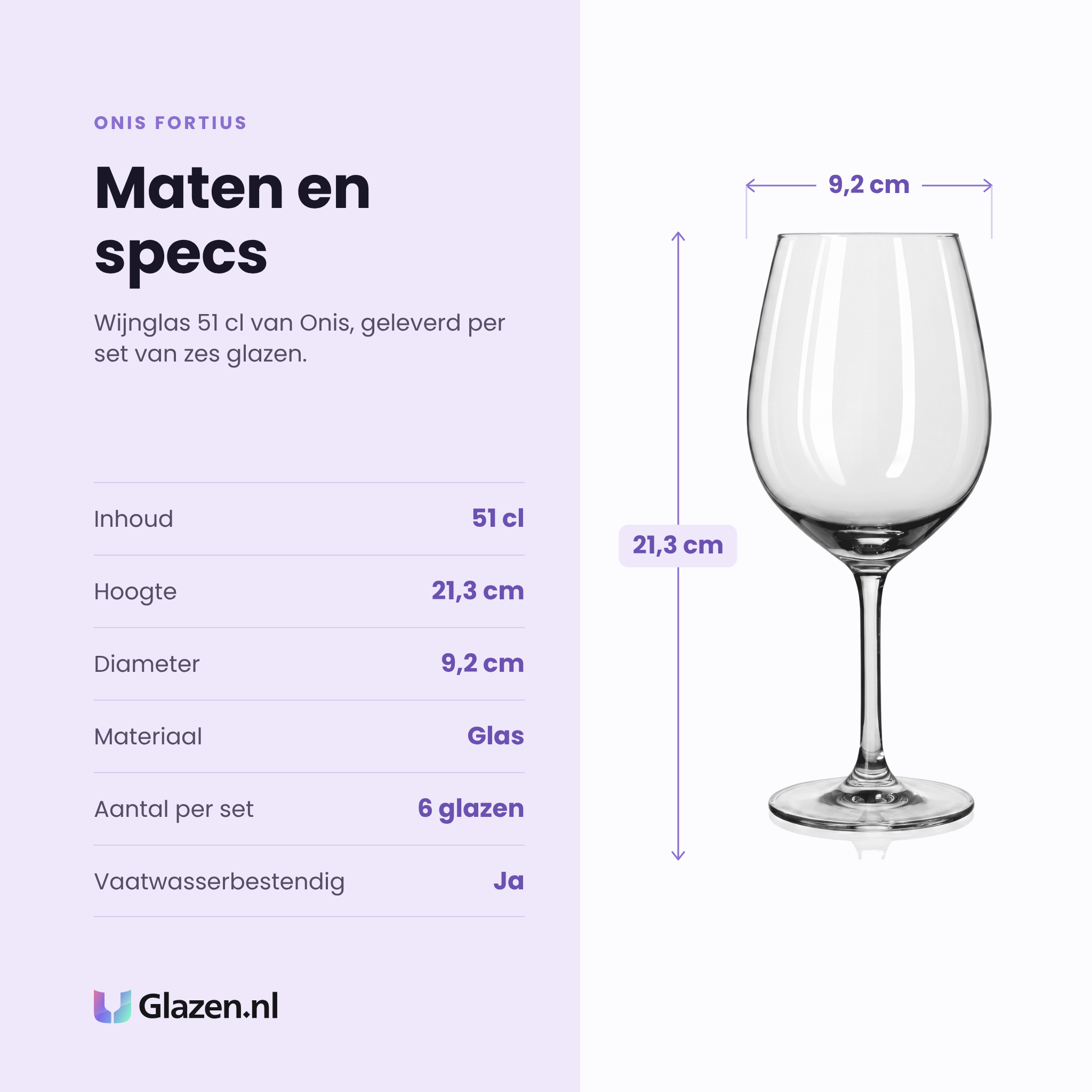 Onis Fortius wijnglas 51 cl specificaties: inhoud 51 cl, hoogte 21,3 cm, diameter 9,2 cm, glas, set van 6