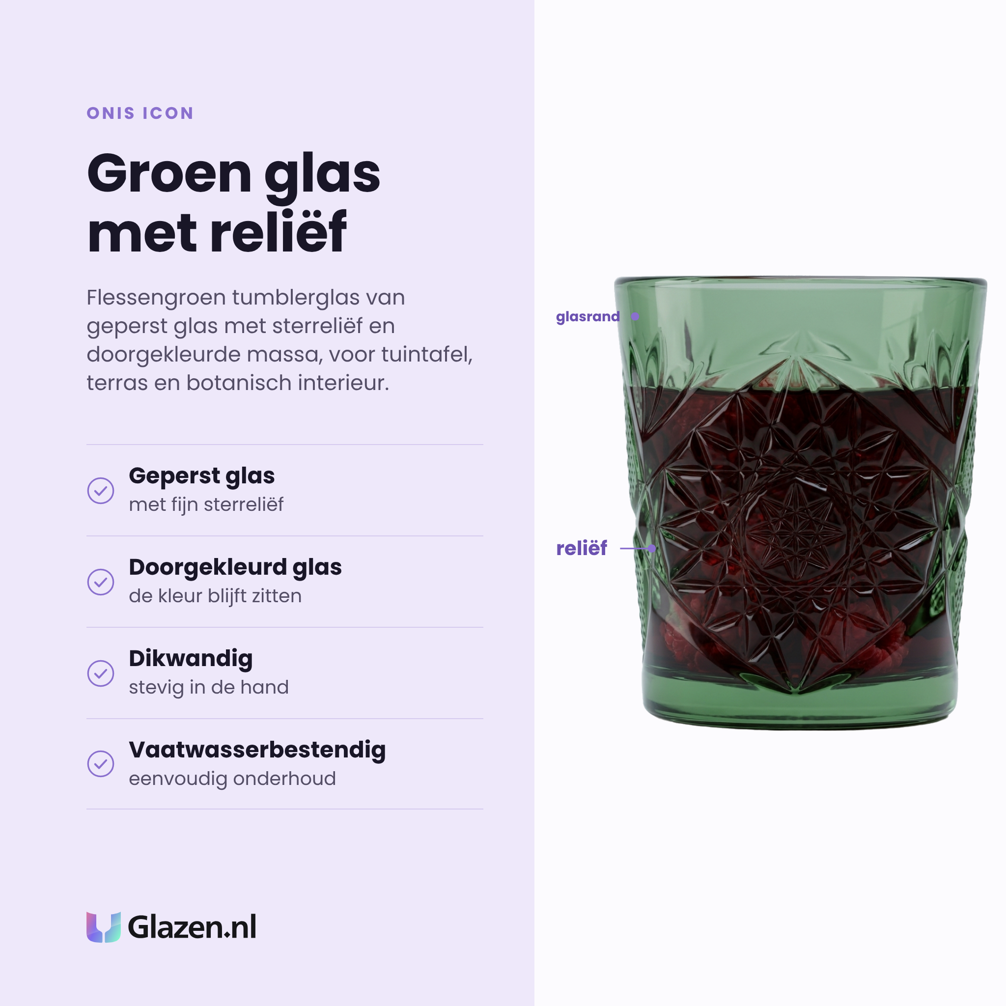 Onis Icon tumbler 35 cl groen eigenschappen: geperst glas met sterreliëf, doorgekleurd glas, dikwandig, vaatwasserbestendig