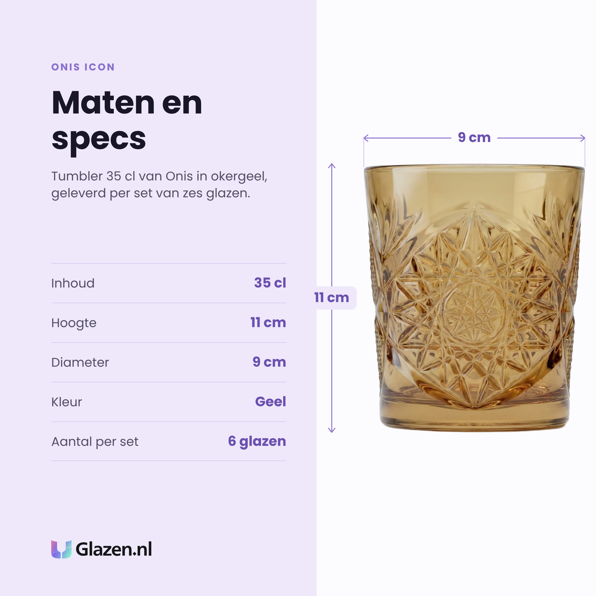 Onis Icon tumbler 35 cl specificaties: inhoud 35 cl, hoogte 11 cm, diameter 9 cm, geel, set van 6
