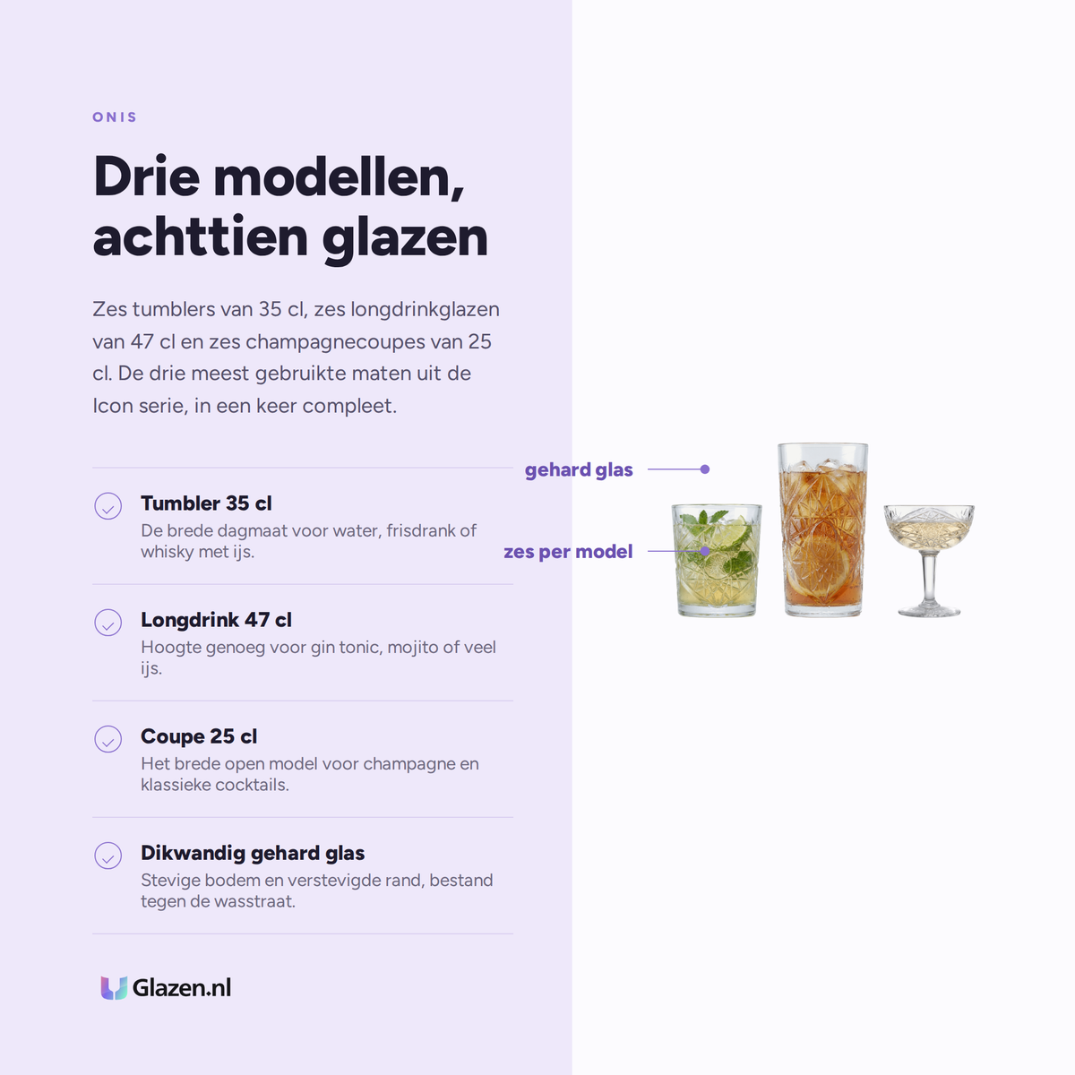 Onis Icon Glazenset 18-Delig (Tumbler, Longdrink & Coupe) eigenschappen