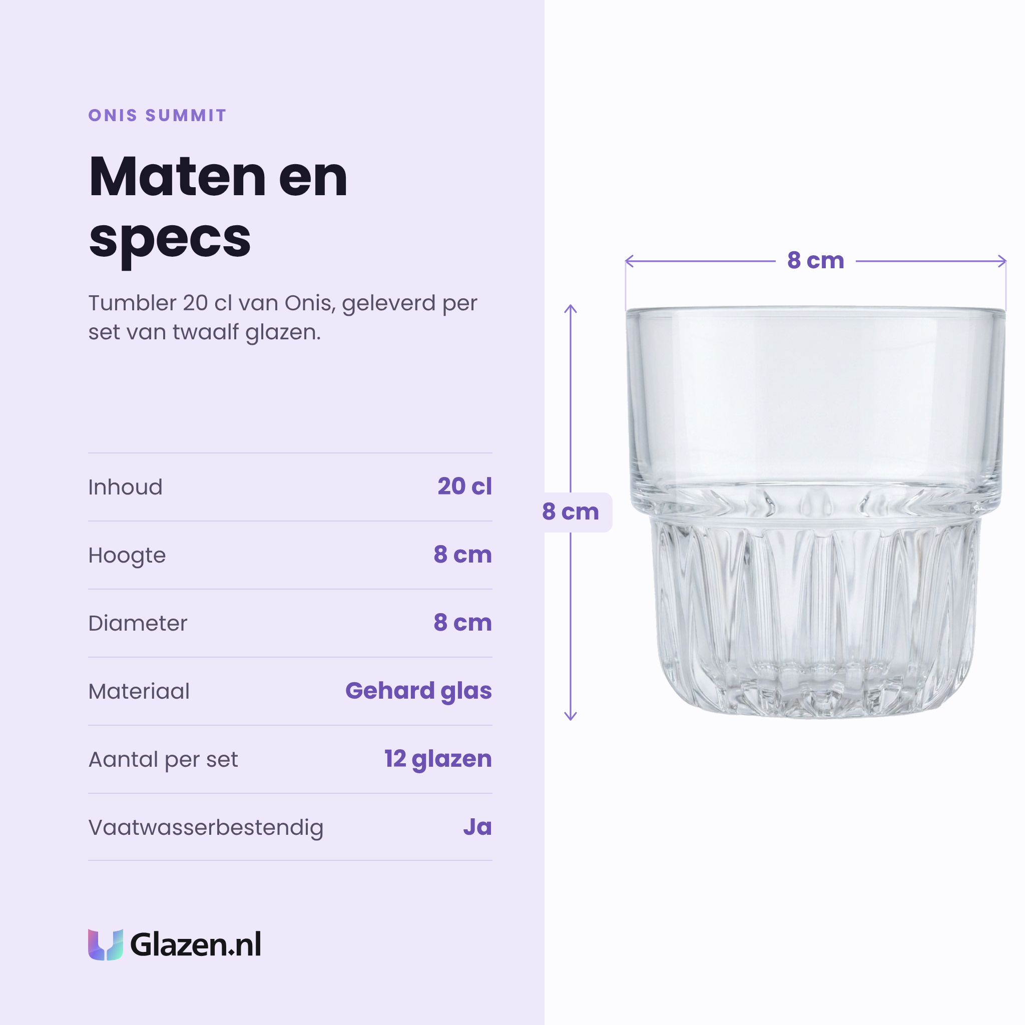 Onis Summit tumbler 20 cl specificaties: inhoud 20 cl, hoogte 8 cm, diameter 8 cm, gehard glas, set van 12