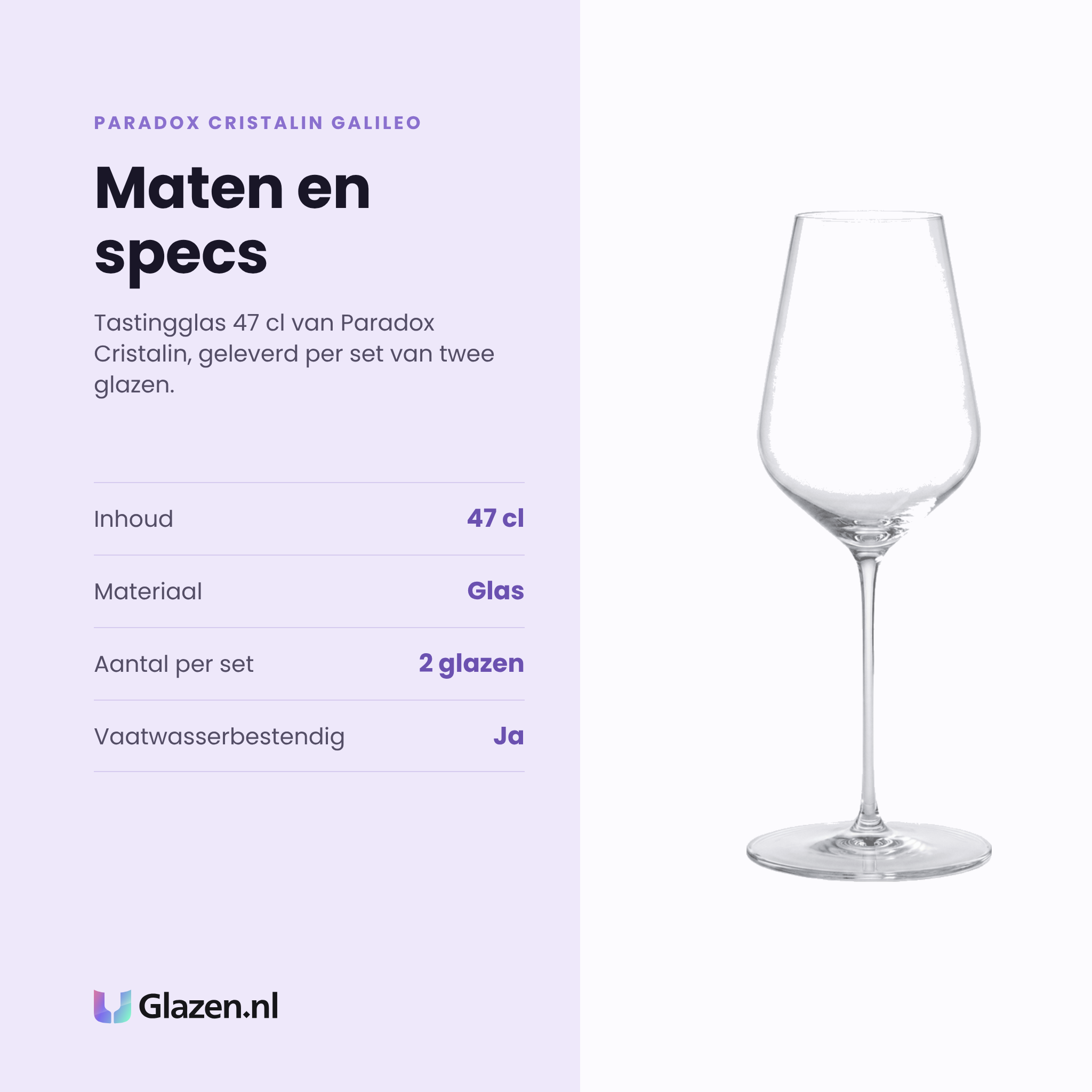 Paradox Cristalin Galileo tastingglas 47 cl specificaties: inhoud 47 cl, glas, set van 2