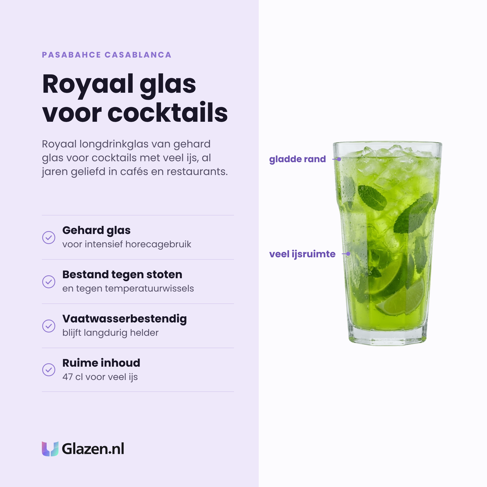 Pasabahce Casablanca longdrinkglas 47 cl eigenschappen: gehard glas, bestand tegen stoten, vaatwasserbestendig, ruime inhoud