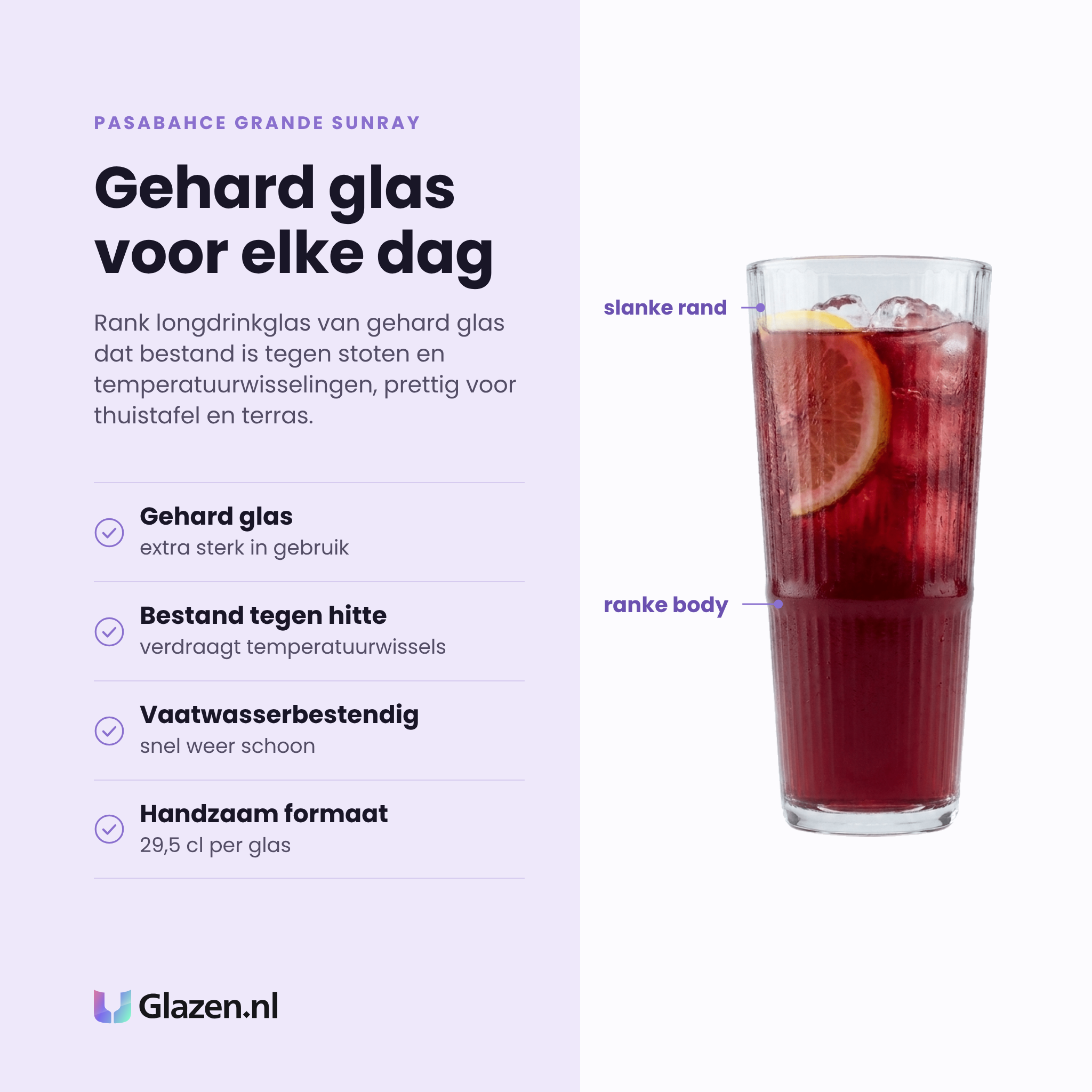 Pasabahce Grande Sunray longdrinkglas 29,5 cl eigenschappen: gehard glas, bestand tegen hitte, vaatwasserbestendig, handzaam formaat