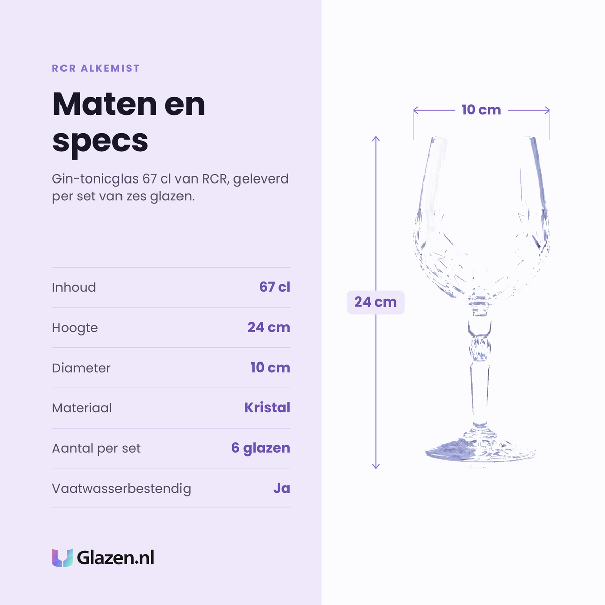 RCR Alkemist gin-tonicglas 67 cl specificaties: inhoud 67 cl, hoogte 24 cm, diameter 10 cm, kristal, set van 6