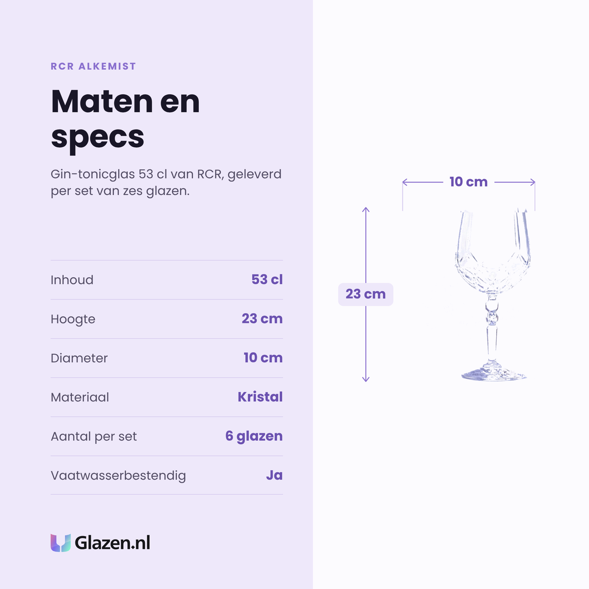 RCR Alkemist gin-tonicglas 53 cl specificaties: inhoud 53 cl, hoogte 23 cm, diameter 10 cm, kristal, set van 6
