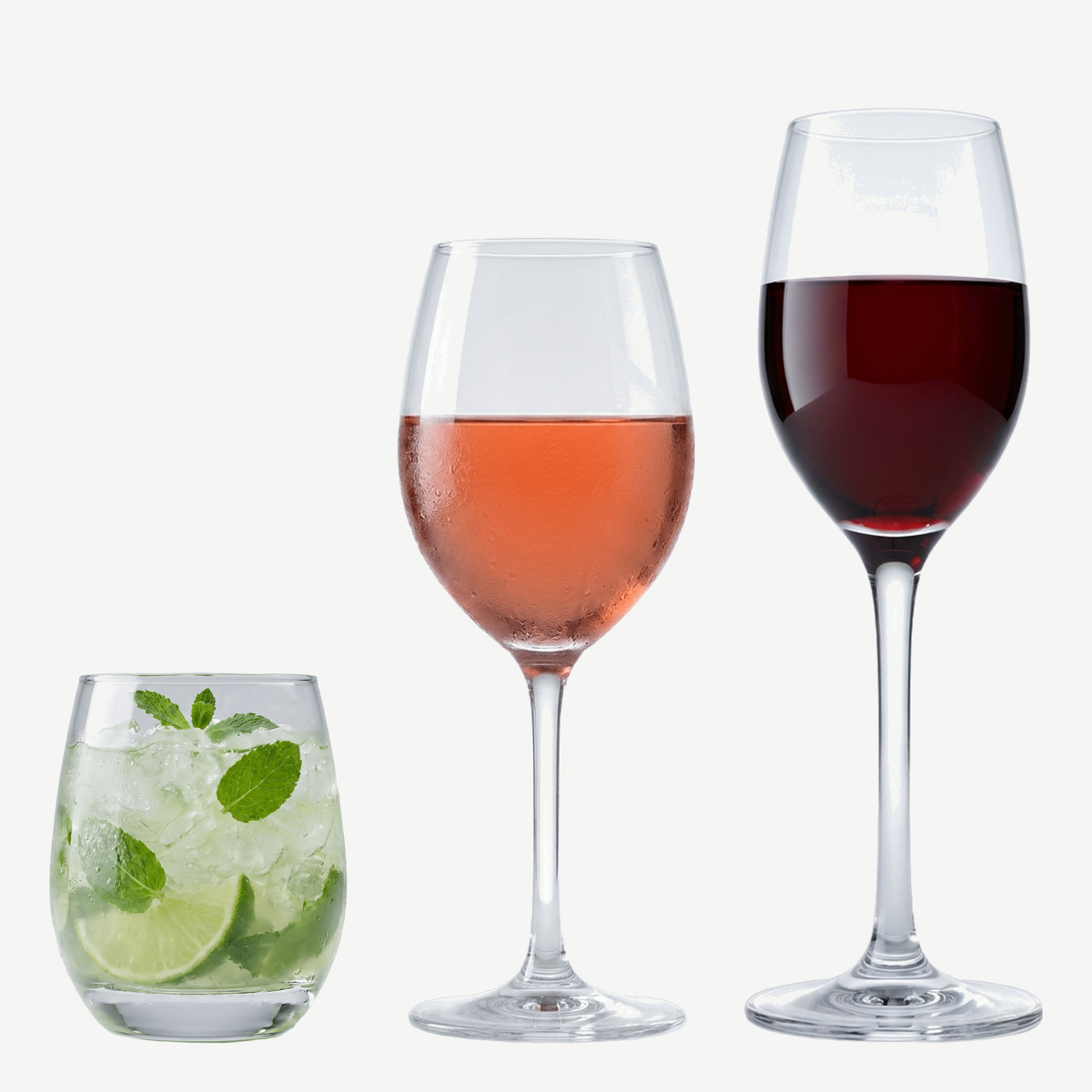 Royal Leerdam L'Esprit du Vin set met tumbler, wijnglas en portglas gevuld