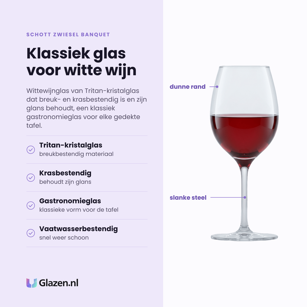 Schott Zwiesel Banquet wijnglas 36,8 cl eigenschappen: tritan-kristalglas, krasbestendig, klassiek gastronomieglas, vaatwasserbestendig