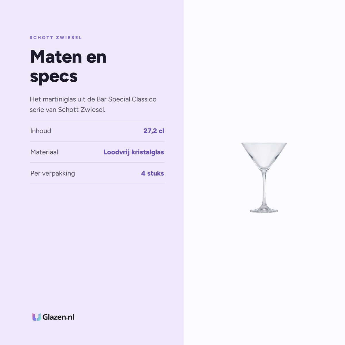 Maten en specs van Schott Zwiesel Bar Special Classico Martiniglas 27,2 Cl