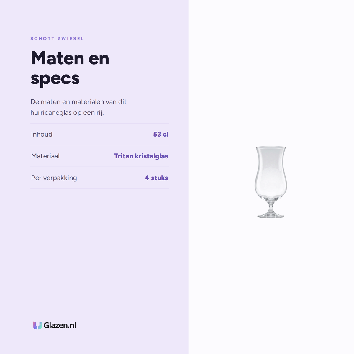 Maten en specificaties van de Schott Zwiesel Bar Special Hurricaneglas 53 Cl - 4 Stuks