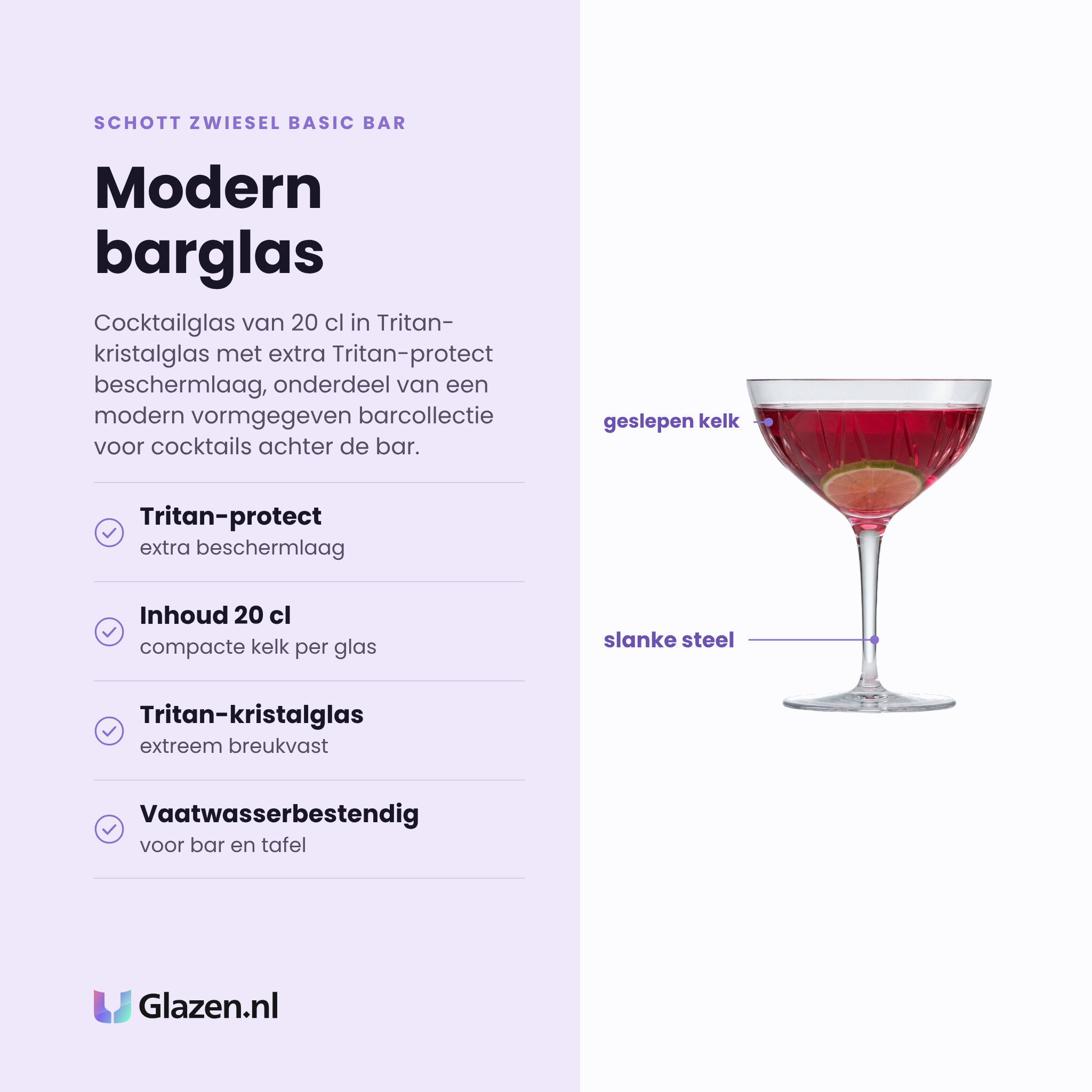 Schott Zwiesel Basic Bar Selection Motion cocktailglas 20 cl eigenschappen: extra tritan-protect beschermlaag, inhoud 20 cl, tritan-kristalglas, vaatwasserbestendig