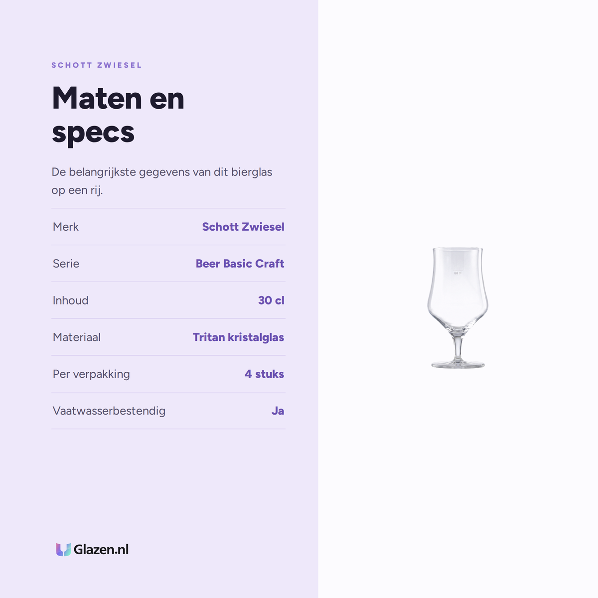 Schott Zwiesel Beer Basic Craft Bierglas 30 cl maten en specs