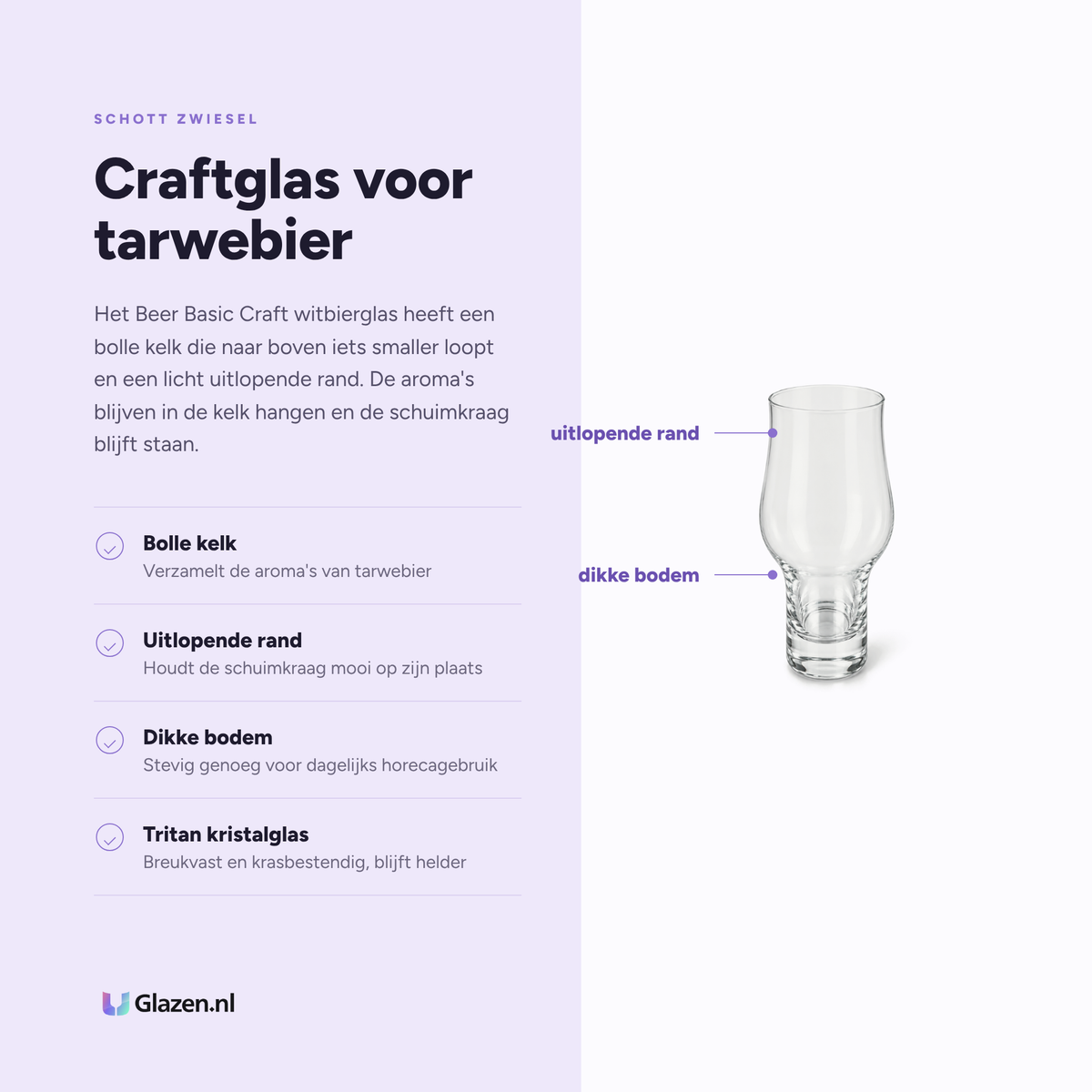 Infographic met de eigenschappen van Schott Zwiesel Beer Basic Craft witbierglas 54,3 cl