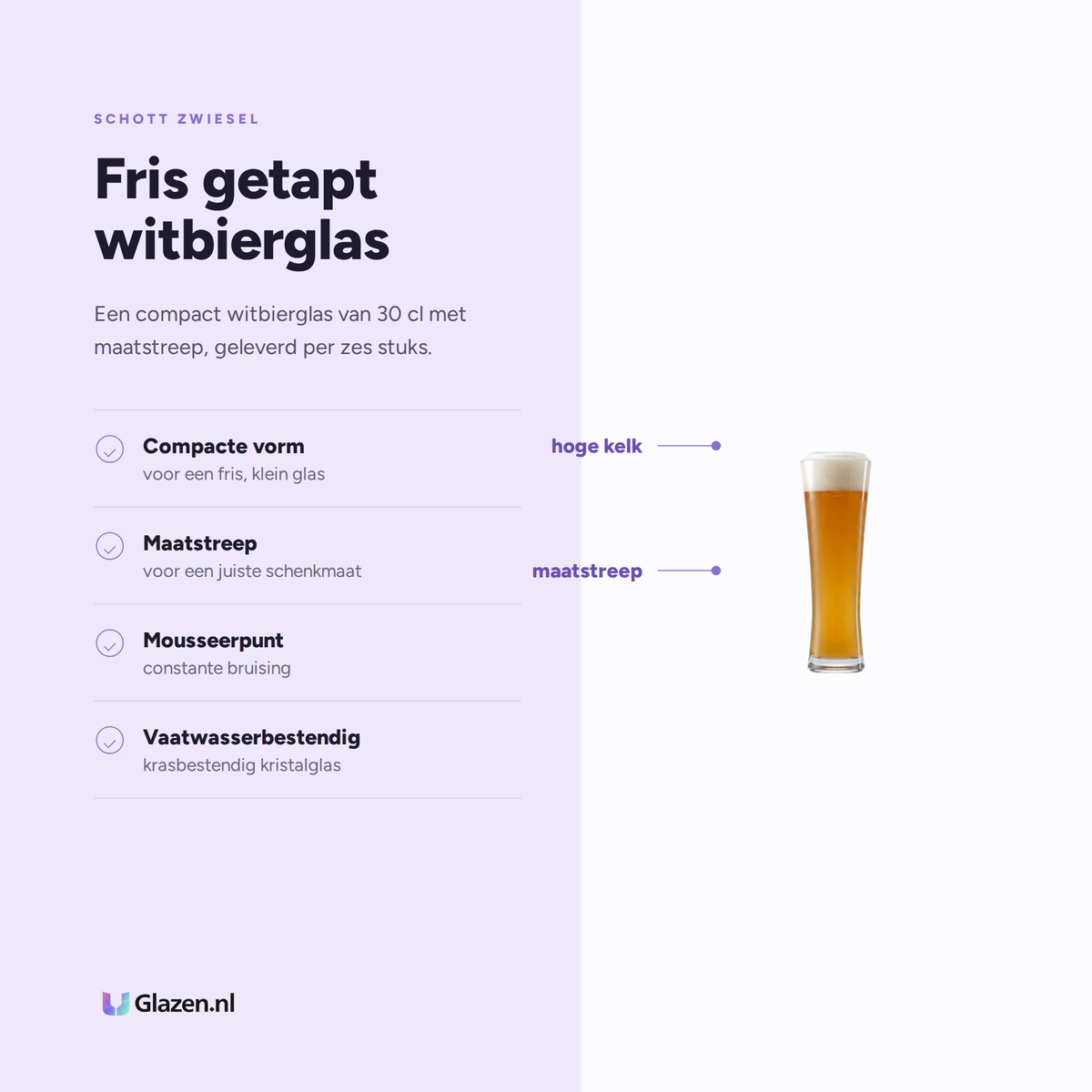 Eigenschappen van Schott Zwiesel Beer Basic Witbierglas Klein 30 Cl met Maatstreep