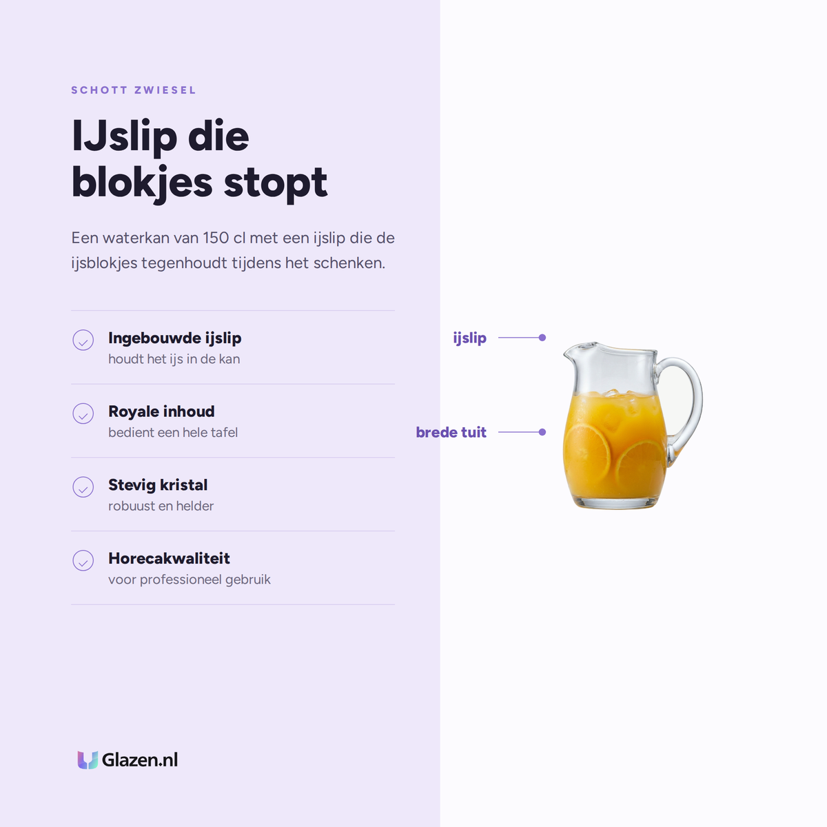 Eigenschappen van Schott Zwiesel Bistro Waterkan 150 Cl met IJslip