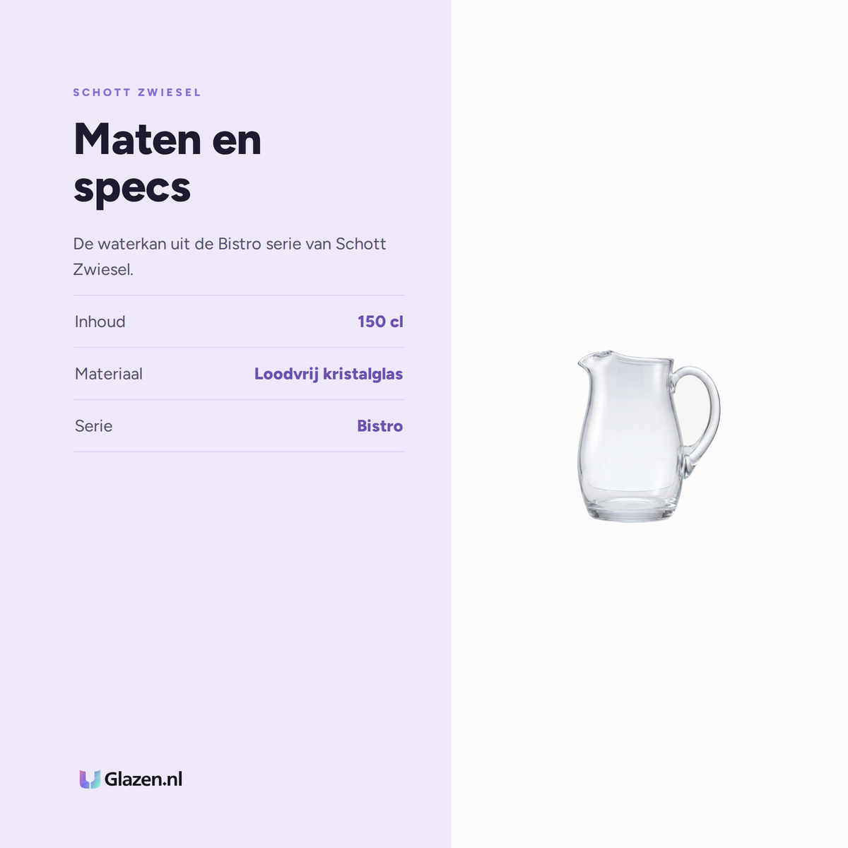 Maten en specs van Schott Zwiesel Bistro Waterkan 150 Cl met IJslip