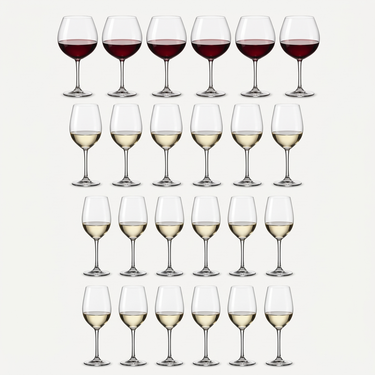Schott Zwiesel Classico set van vierentwintig wijnglazen gevuld met wijn