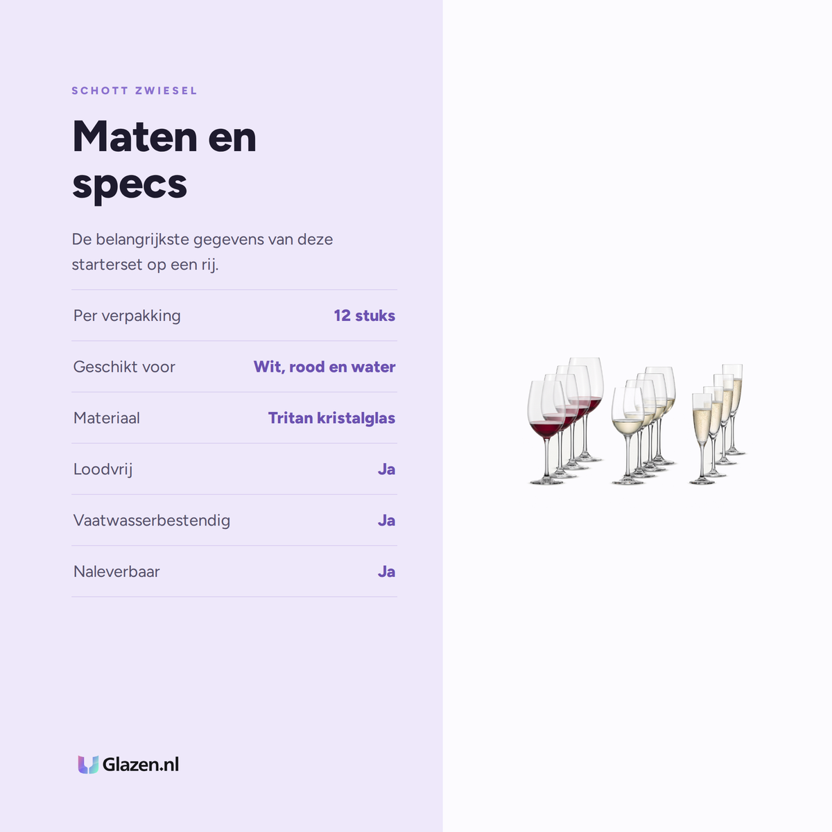 Maten en specificaties van de Schott Zwiesel Classico starterset van 12 stuks