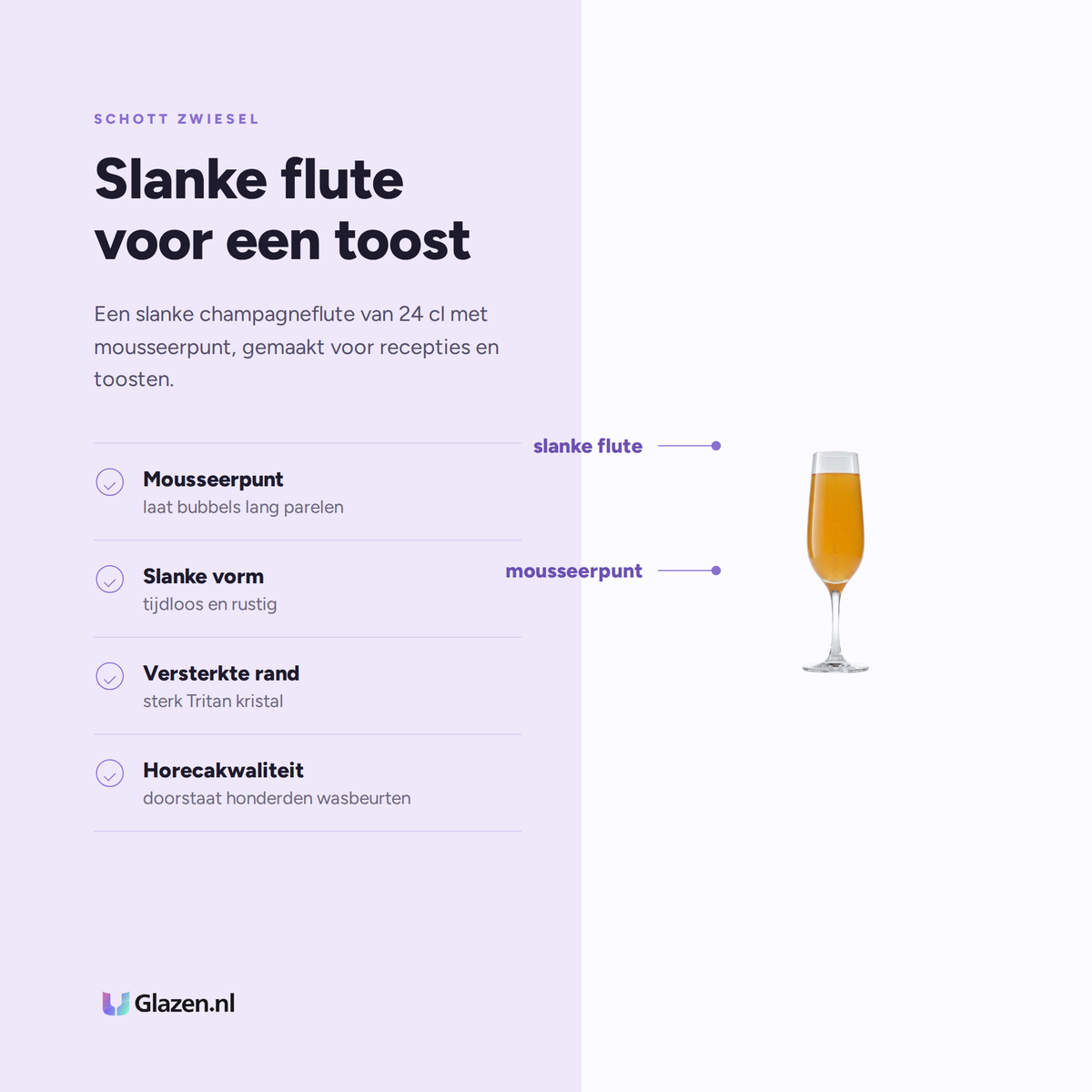 Eigenschappen van Schott Zwiesel Congresso Champagneglas 24 Cl met Mousseerpunt