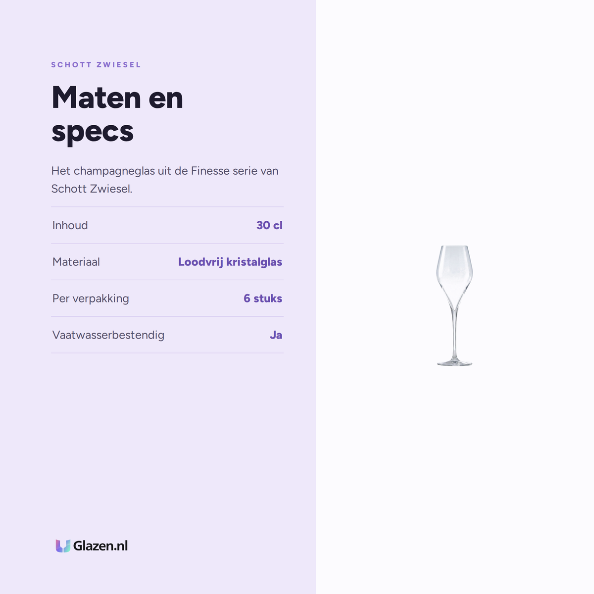Maten en specs van Schott Zwiesel Finesse Champagneglas 30 Cl met Mousseerpunt