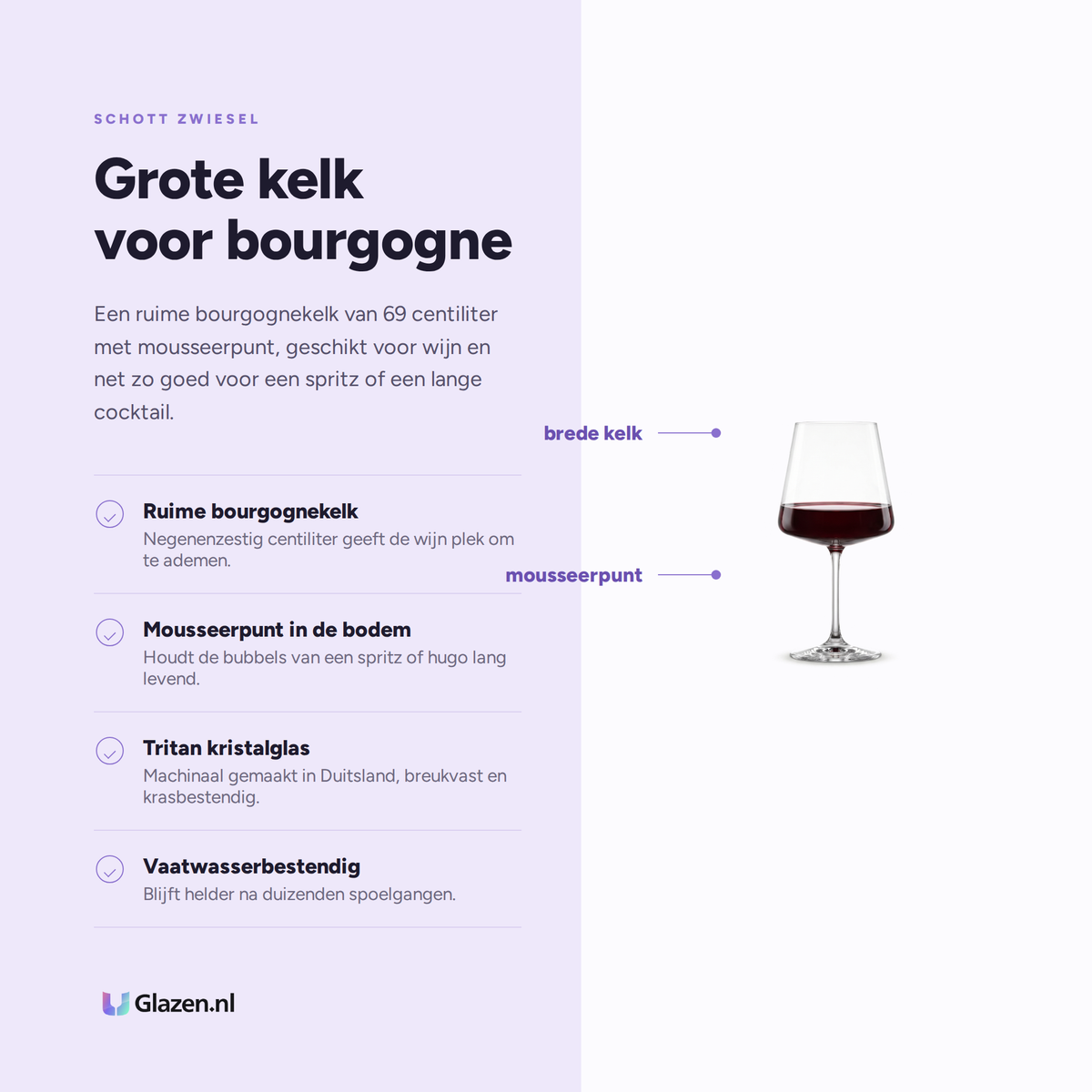 Eigenschappen van de Schott Zwiesel MioVino Bourgogneglas 69 Cl - 4 Stuks