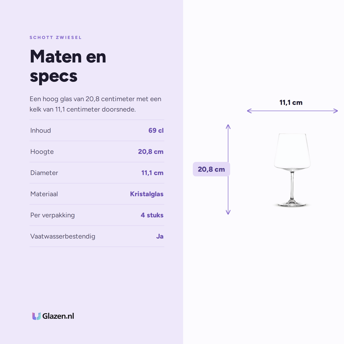 Maten en specificaties van de Schott Zwiesel MioVino Bourgogneglas 69 Cl - 4 Stuks