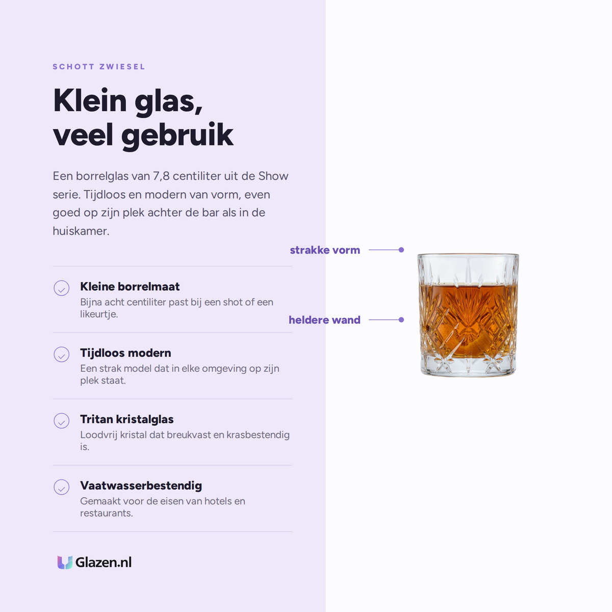 Eigenschappen van de Schott Zwiesel Show Borrelglas 7,8 Cl - 4 Stuks