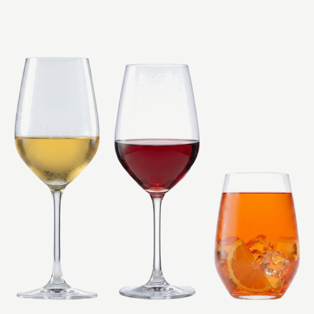 Schott Zwiesel Vina glazenset met wit, rood en longdrinkglas gevuld