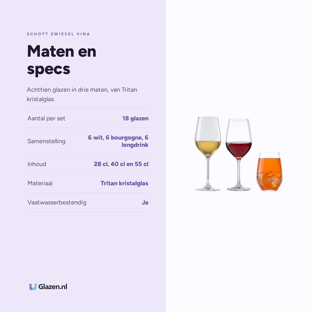Maten en specs van Schott Zwiesel Vina Glazenset 18-Delig (Wit, Rood & Longdrink)