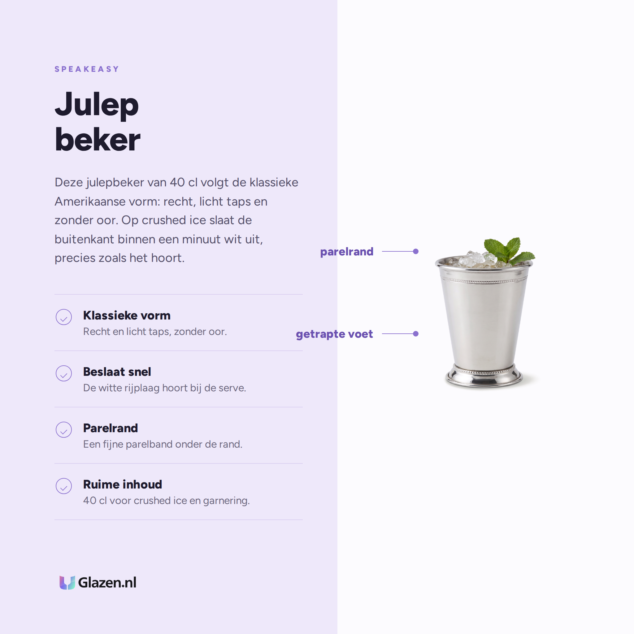 Speakeasy Julep Cocktailbeker 40 Cl eigenschappen